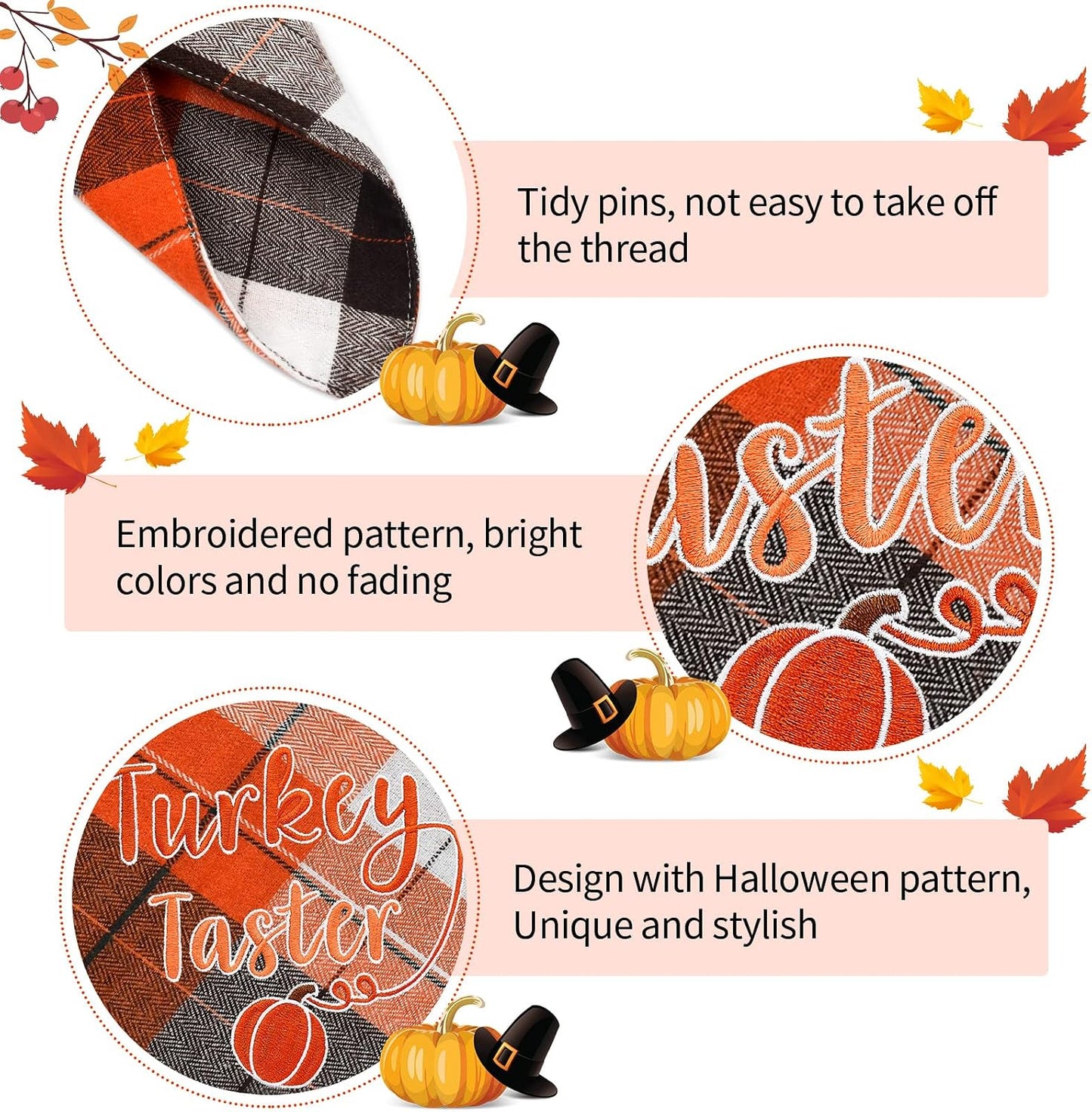 Holiday Dog Bandana, Halloween Thanksgiving Classic Plaid Pet Bandana Embroidered Scarf Triangle Bibs Kerchief Pet Costume Accessories for Small Medium Large Dogs Cats Pets (Small, Style 4)