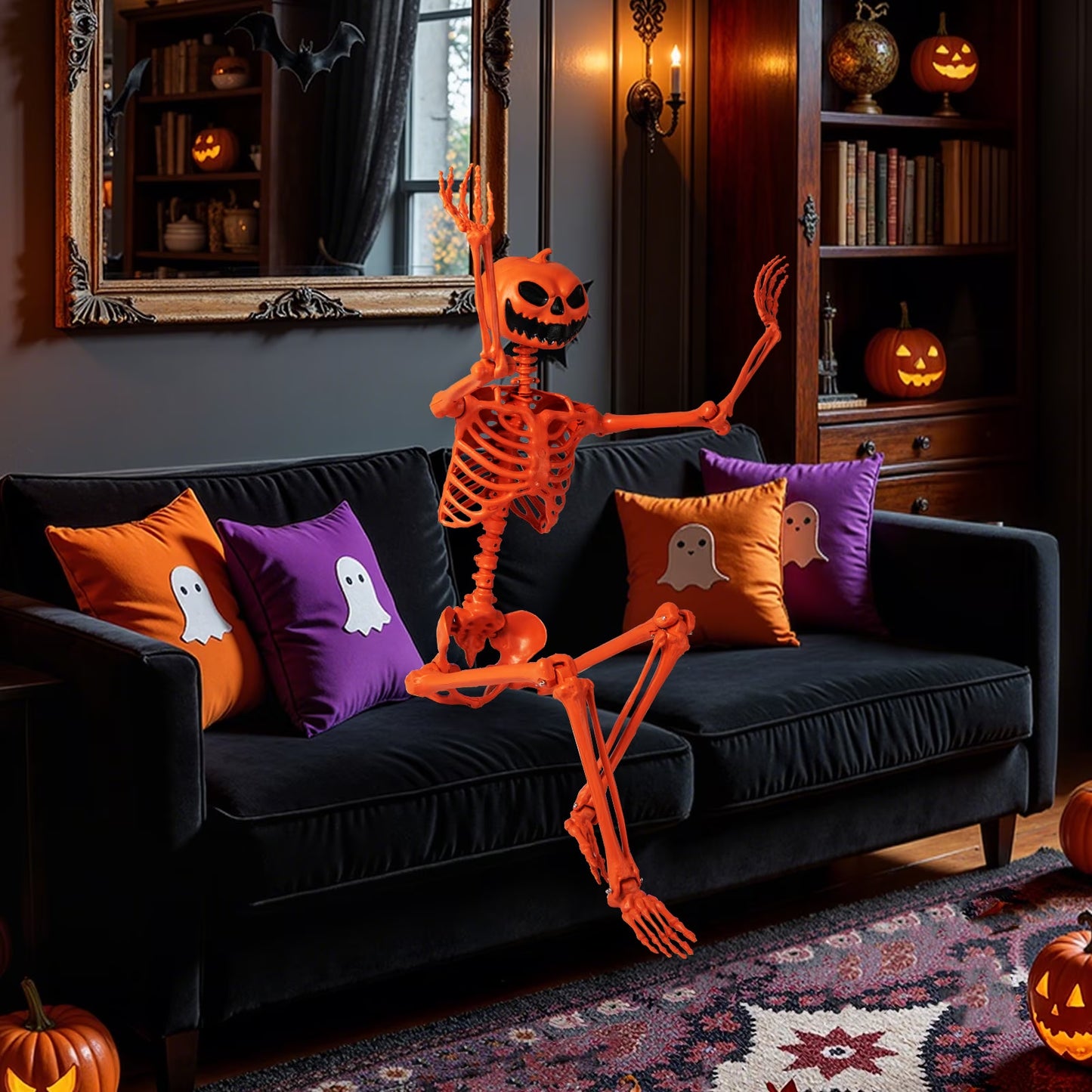 Poseable 5.2Ft Life-Size Halloween Skeleton — Pumpkin Head Yard & Porch Prop