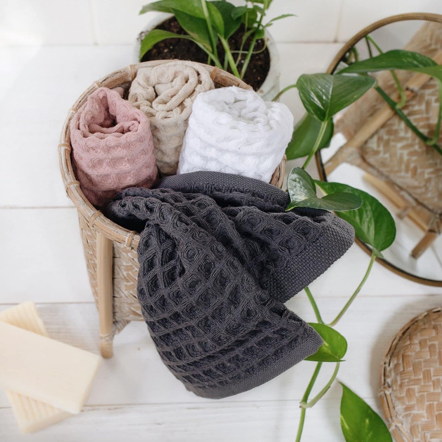 Harbor Home Turkish Cotton Waffle Washcloth Set — Soft Quick-Dry Face Cloths
