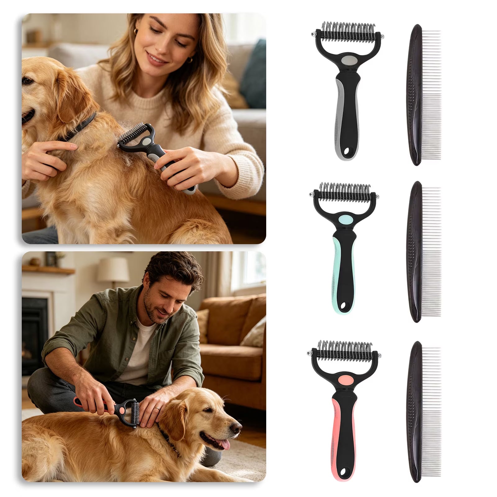 Paw Harbor Double-Sided Deshedding Brush for Dogs & Cats