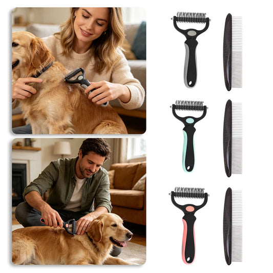 Paw Harbor Double-Sided Deshedding Brush for Dogs & Cats