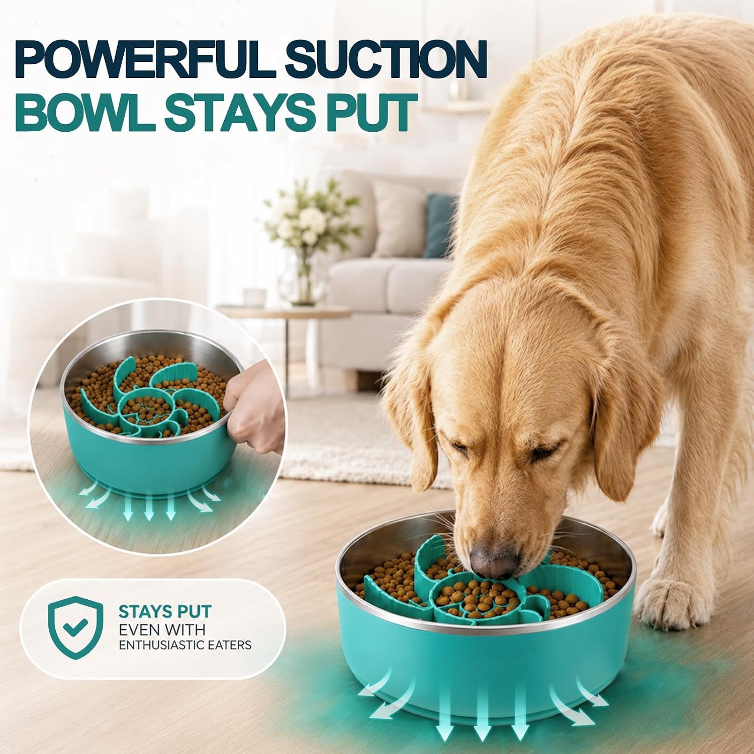 Slow Feeder Dog Bowls with Non-Slip Base for Large Dogs - Food Grade Stainless Steel Slow Feed Dog Bowl - anti Gulp Metal Feeding Bowl Set with Lick Mat - Dishwasher Safe