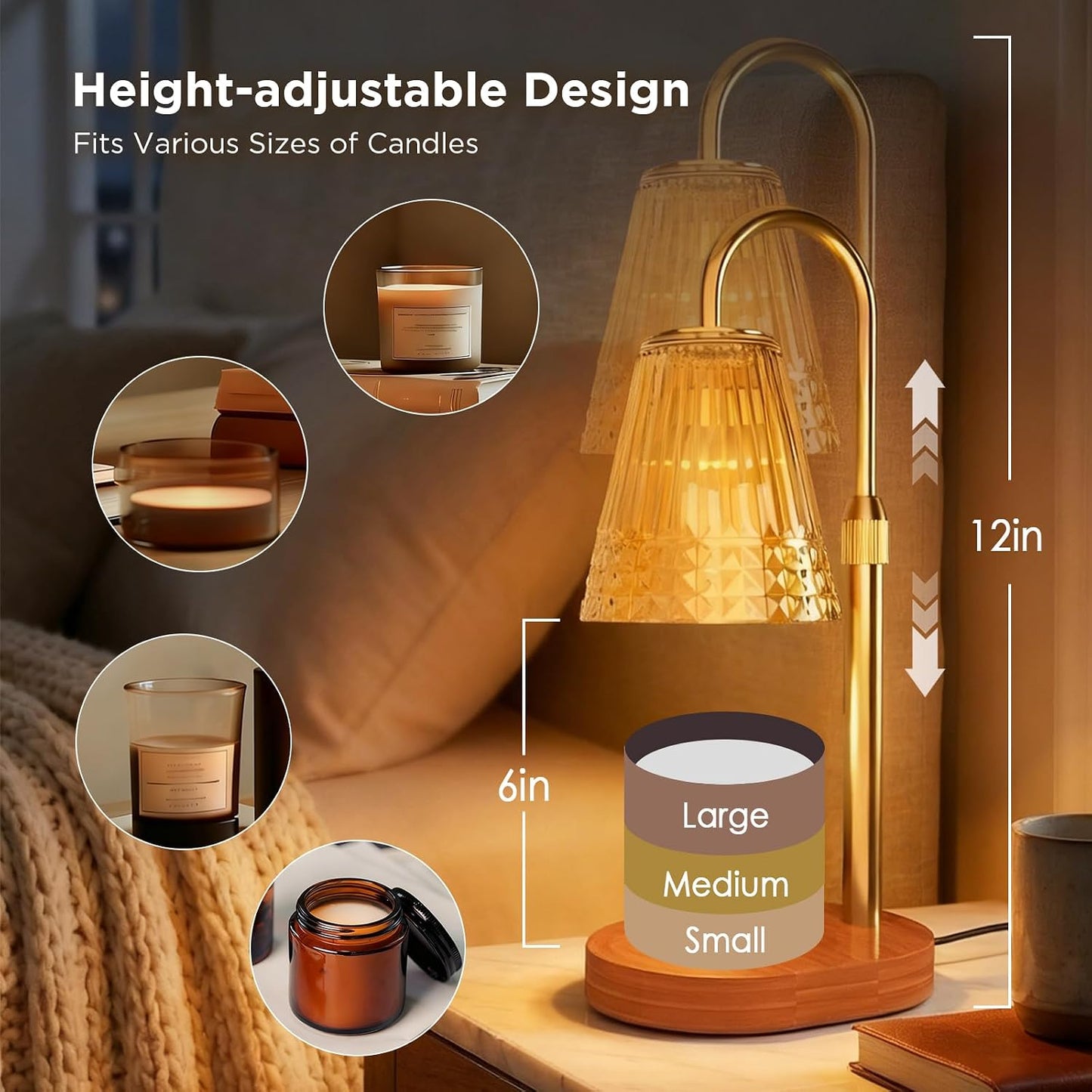 Lumière Candle Warmer Lamp — Adjustable Dimmable Electric Wax Warmer for Jar Candles | Cozy Luxury Bedroom & Living Room Decor