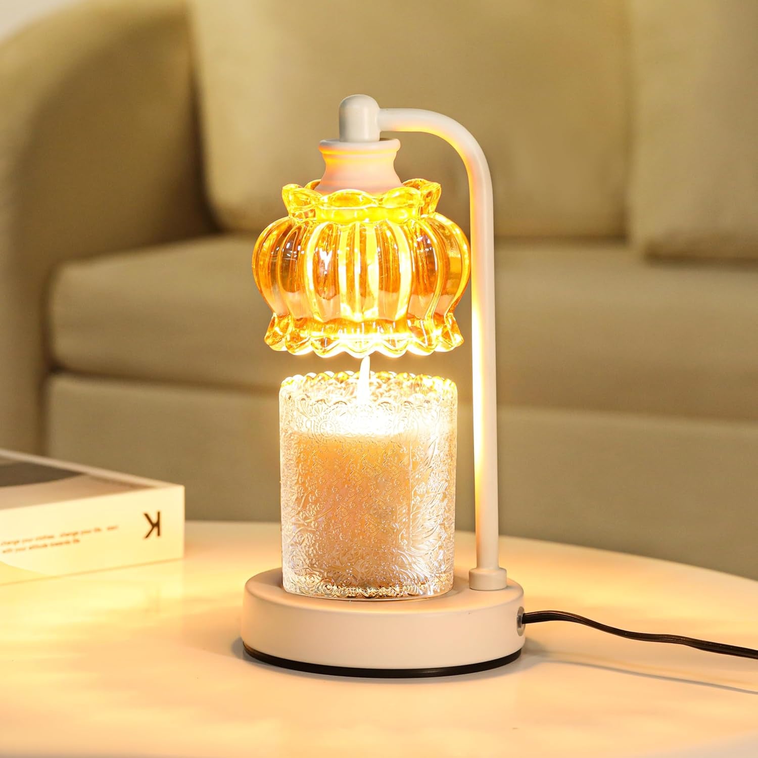 Noir Dimmable Candle Warmer Lamp with Timer — Electric Wax Melt Warmer with 2 Bulbs | Modern Luxury Home Decor Gift