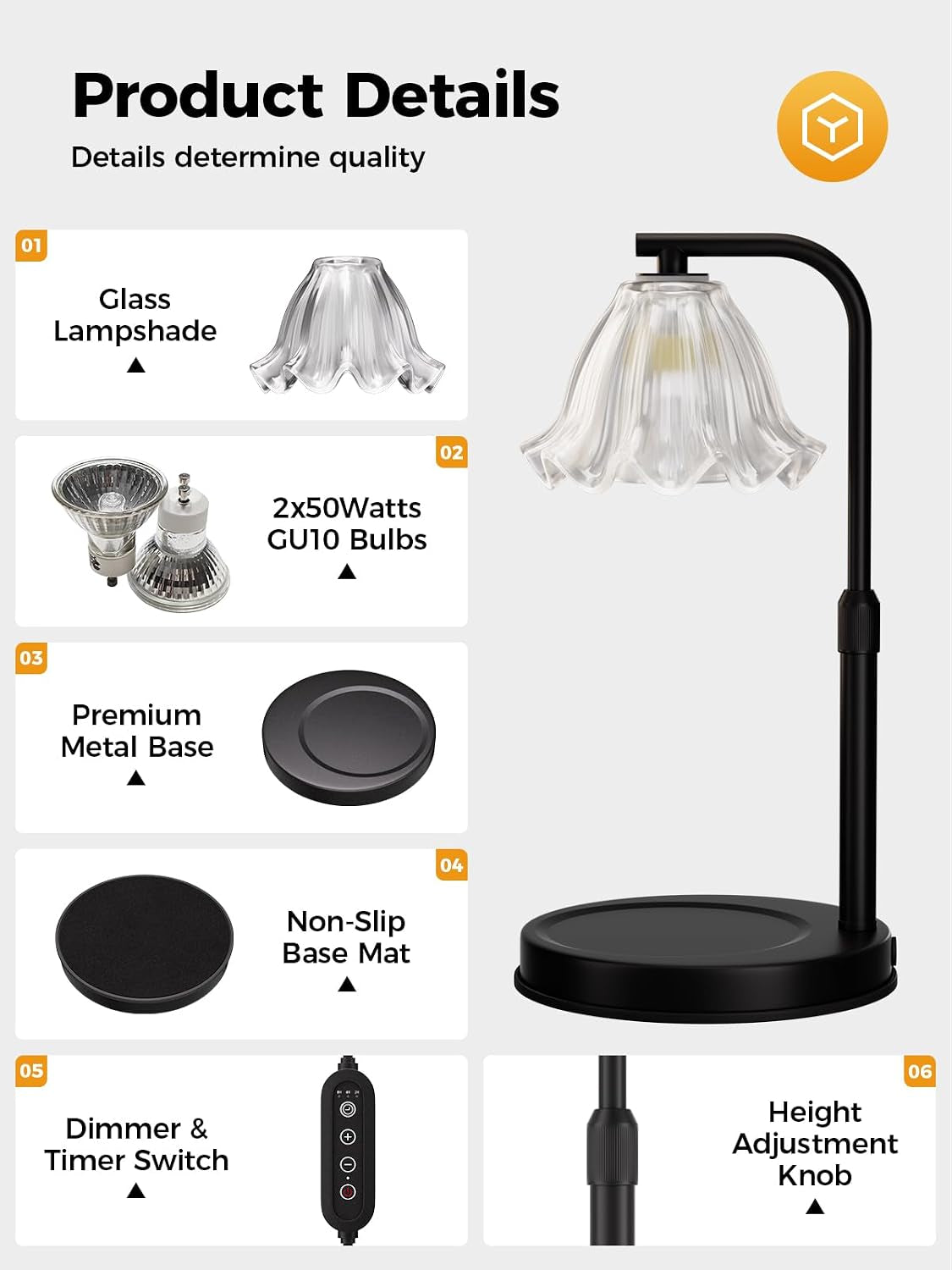 Onyx Bloom Candle Warmer Lamp — Modern Black Flower Wax Warmer with Timer | Chic Flameless Candle Light & Home Gift