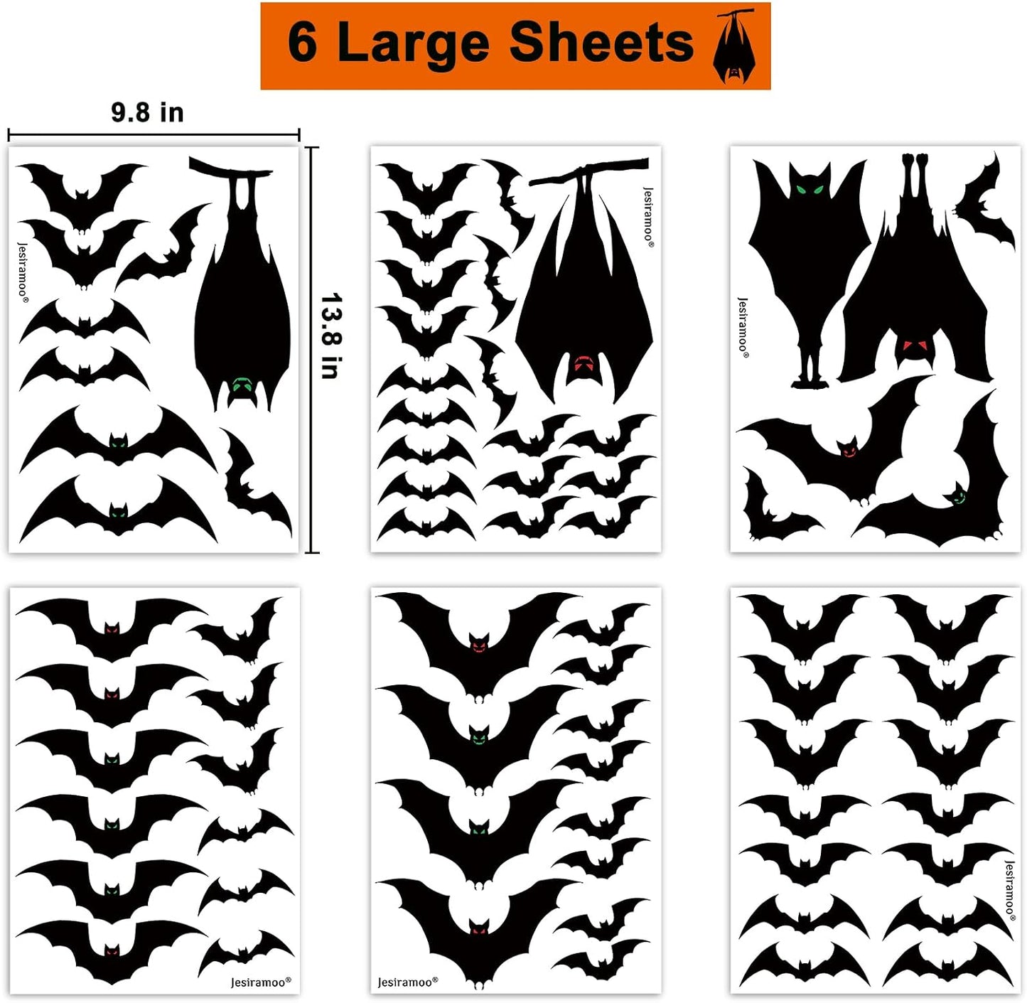 Halloween Window Silhouette Clings — Spooky Bat Window Decals Decorations (6 Sheets)
