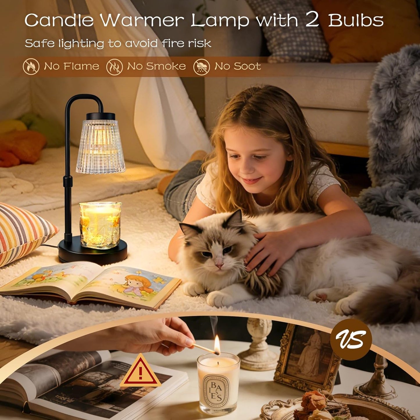 Belle Fleur Candle Warmer Lamp with Timer — Vintage Flower Wax Melt Warmer | Elegant Flameless Candle Light & Gift for Her