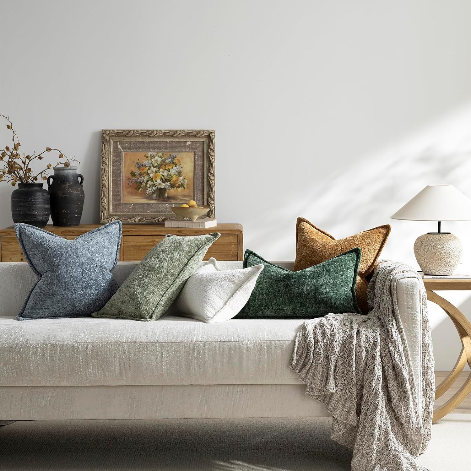Boucle Throw Pillow Covers — Soft Chenille Textured Accent Cushion Covers for Living Room