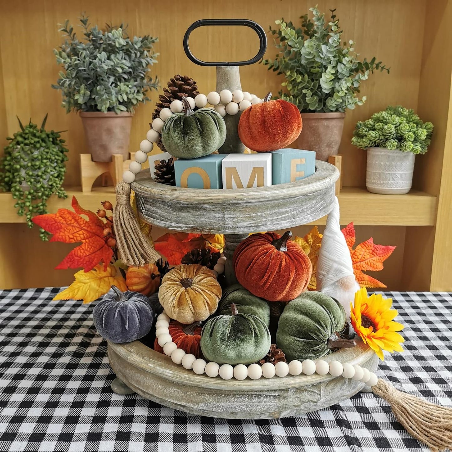 Faux Velvet Pumpkins — Set of 16 Fall Thanksgiving Table Centerpiece Decor