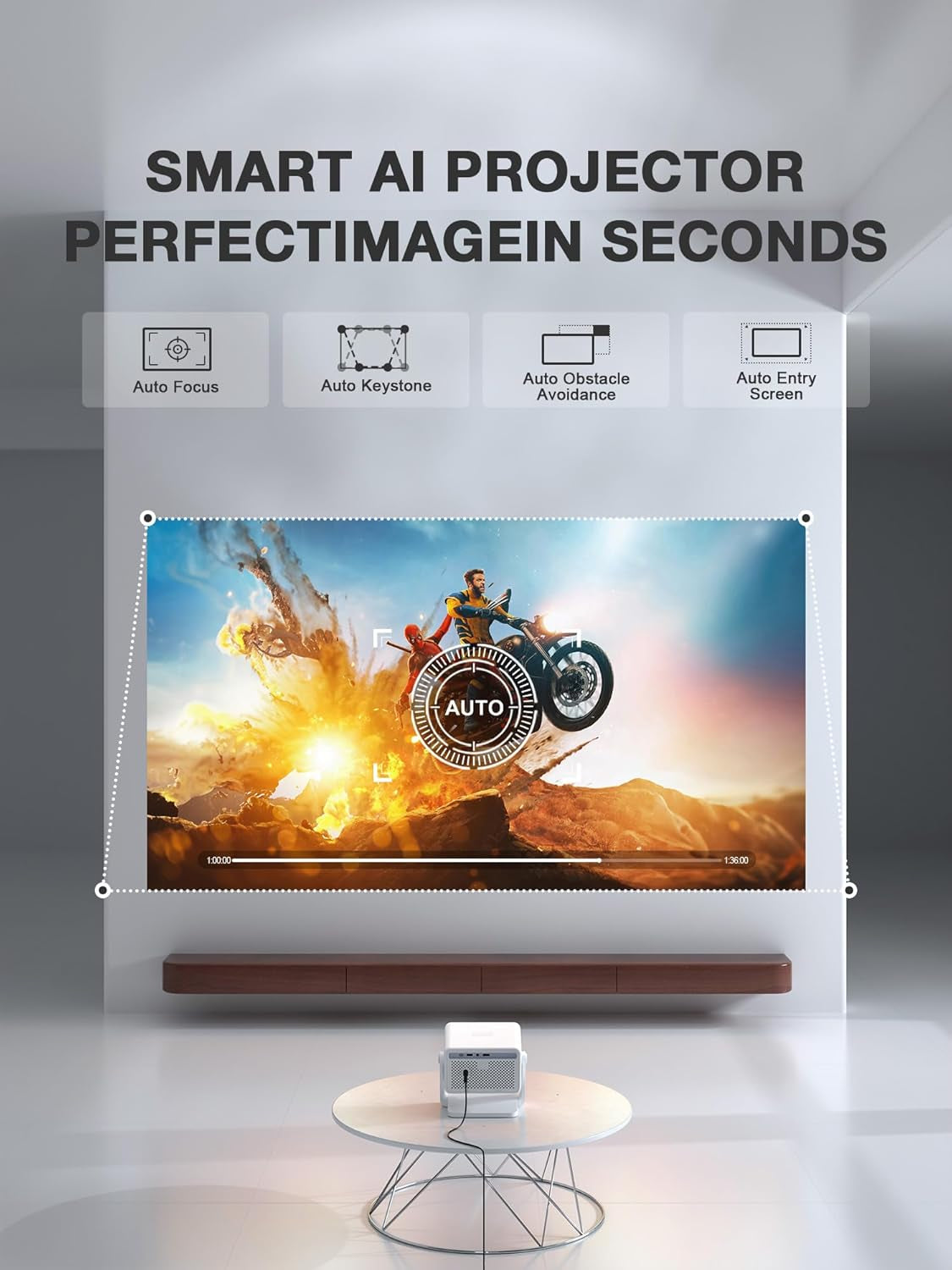 4K Smart Home Theater Projector — Wifi & Bluetooth, Auto Focus & Keystone