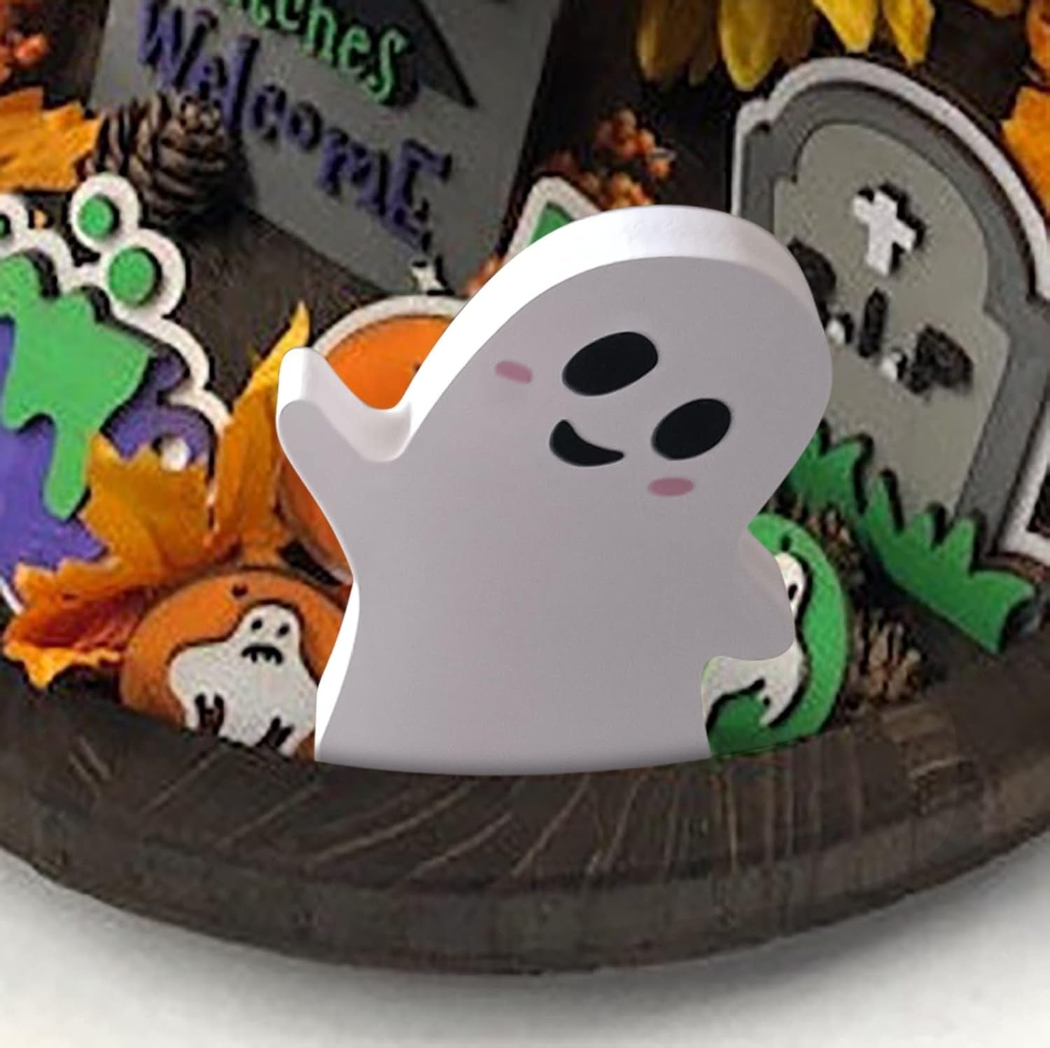 Halloween Tiered Tray Decor — Rustic Wooden Ghost Sign Set of 3 Tabletop Decorations