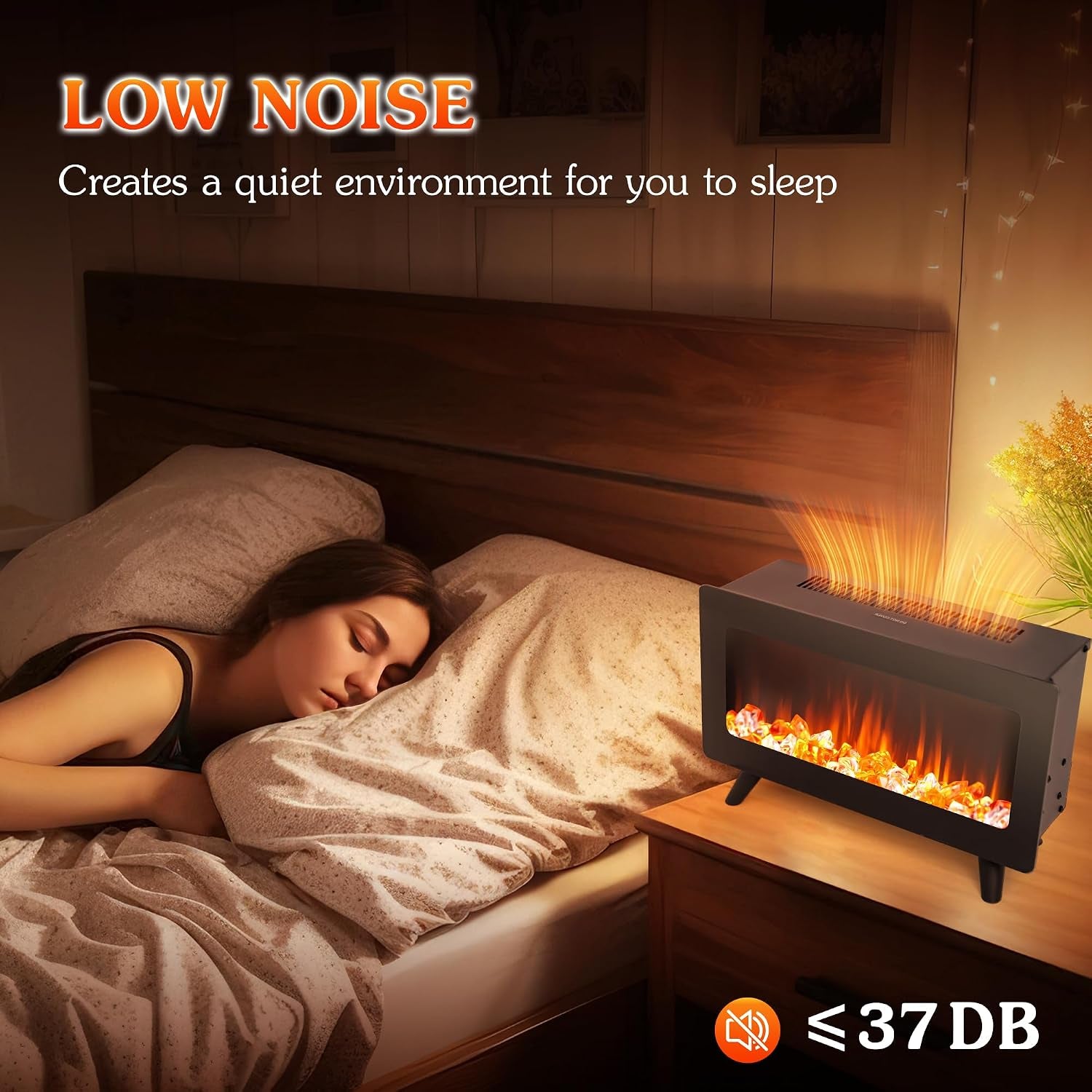Freestanding Electric Fireplace Heater — Realistic 3D Flames, Infrared Space Heater