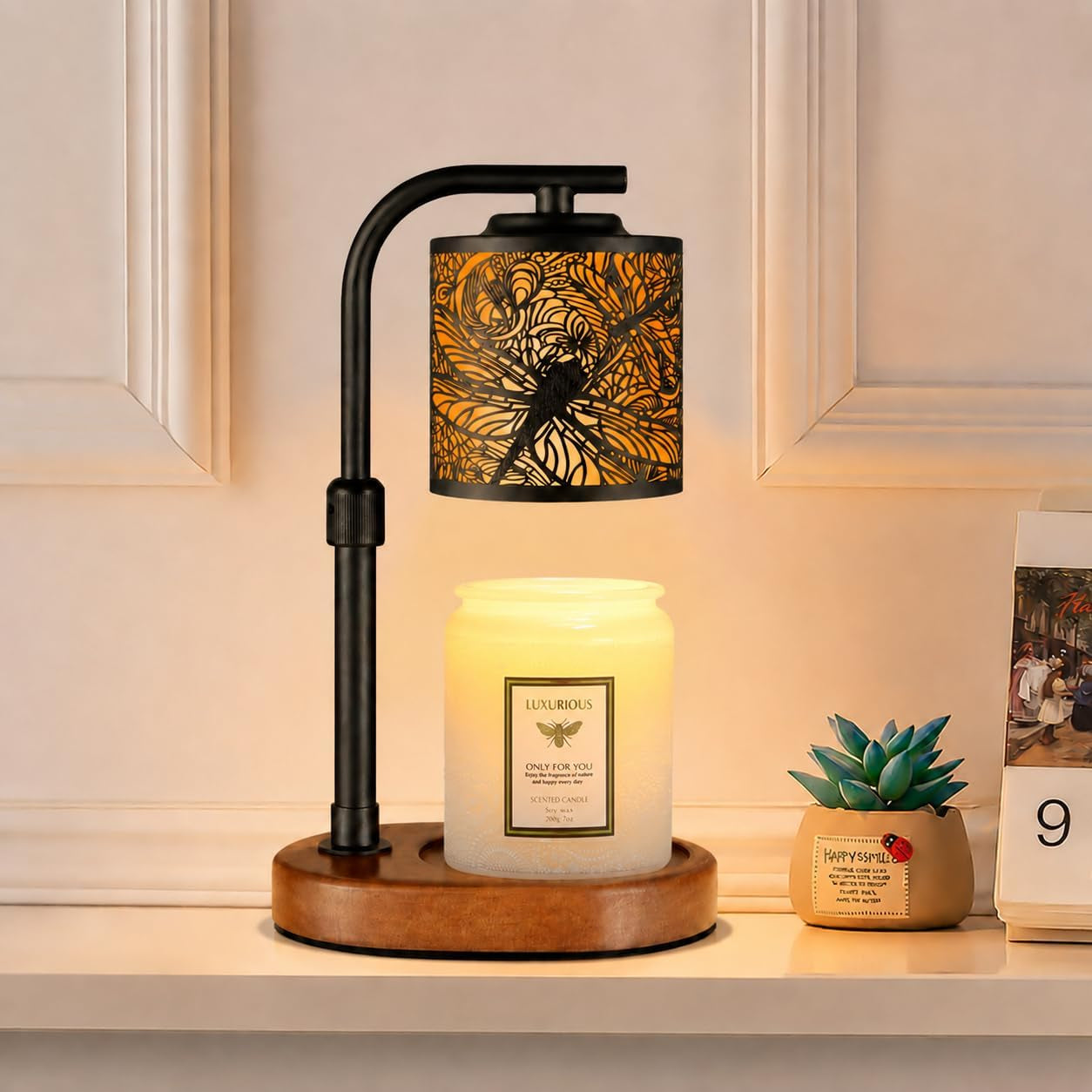 Gilded Dragonfly Candle Warmer Lamp with Timer — Artisan Wax Melt Warmer | Elegant Flameless Candle Light & Home Decor Gift