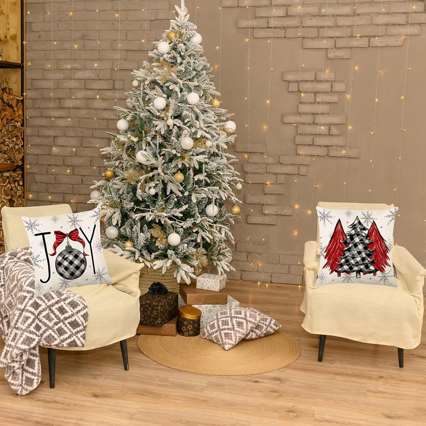 Christmas Throw Pillow Covers — Set of 4 Farmhouse Holiday Decor for Couch & Sofa