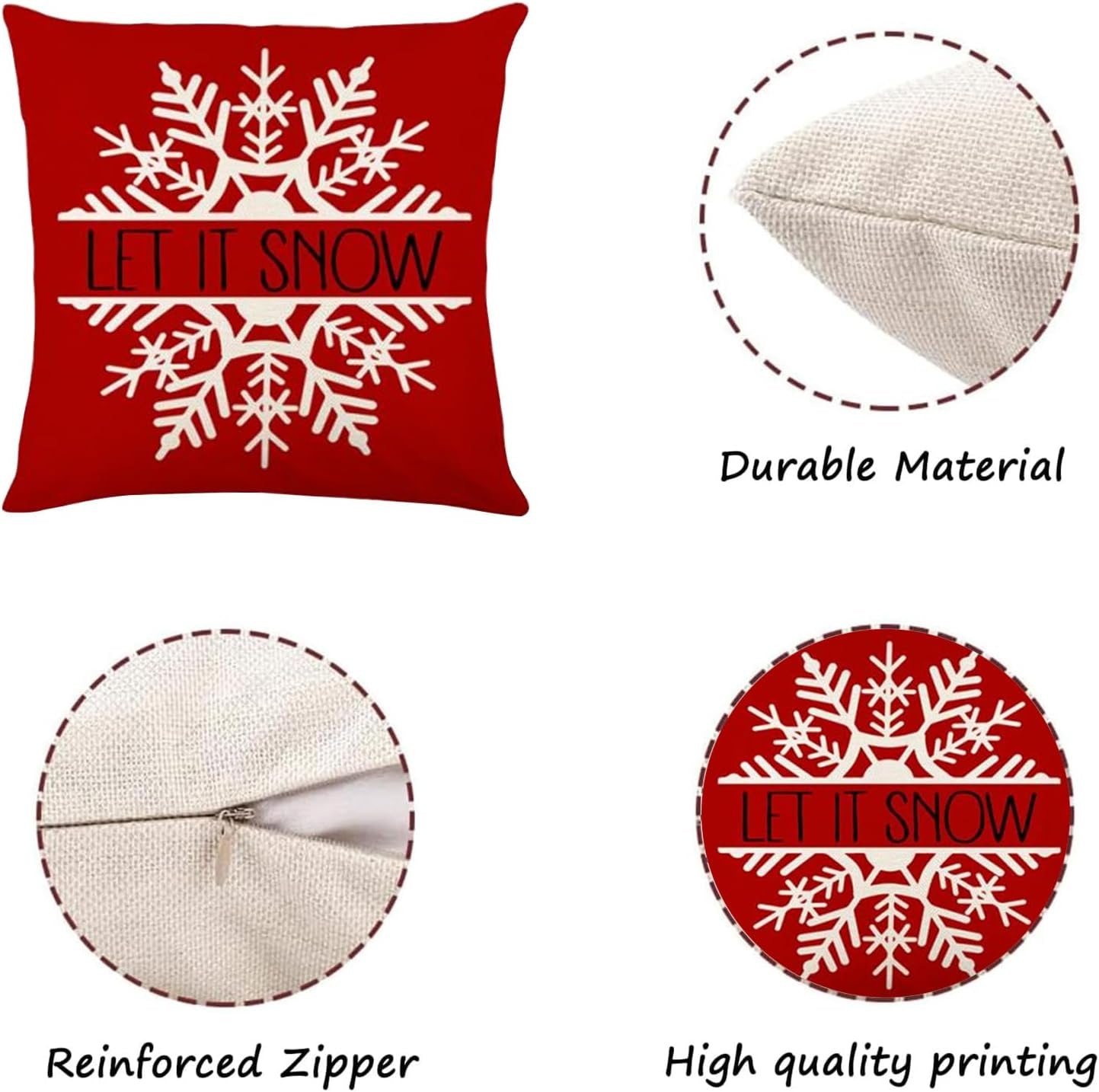 Christmas Throw Pillow Covers — Set of 4 Farmhouse Holiday Decor for Couch & Sofa