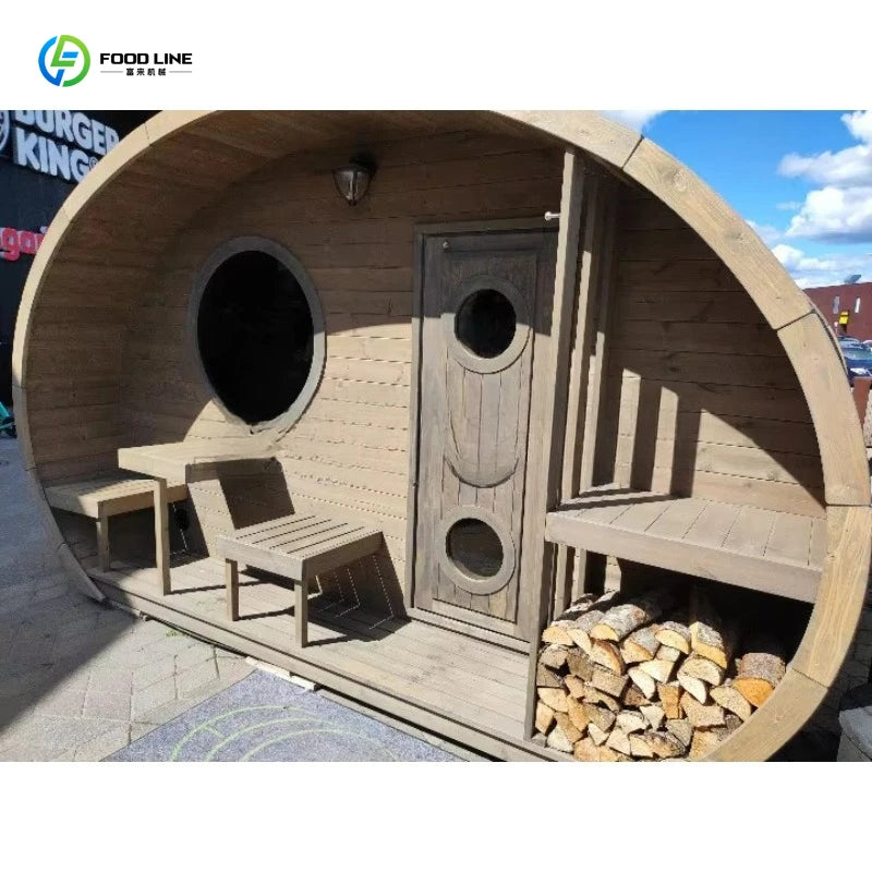 Outdoor Cedar Barrel Sauna House with Wood-Burning Stove