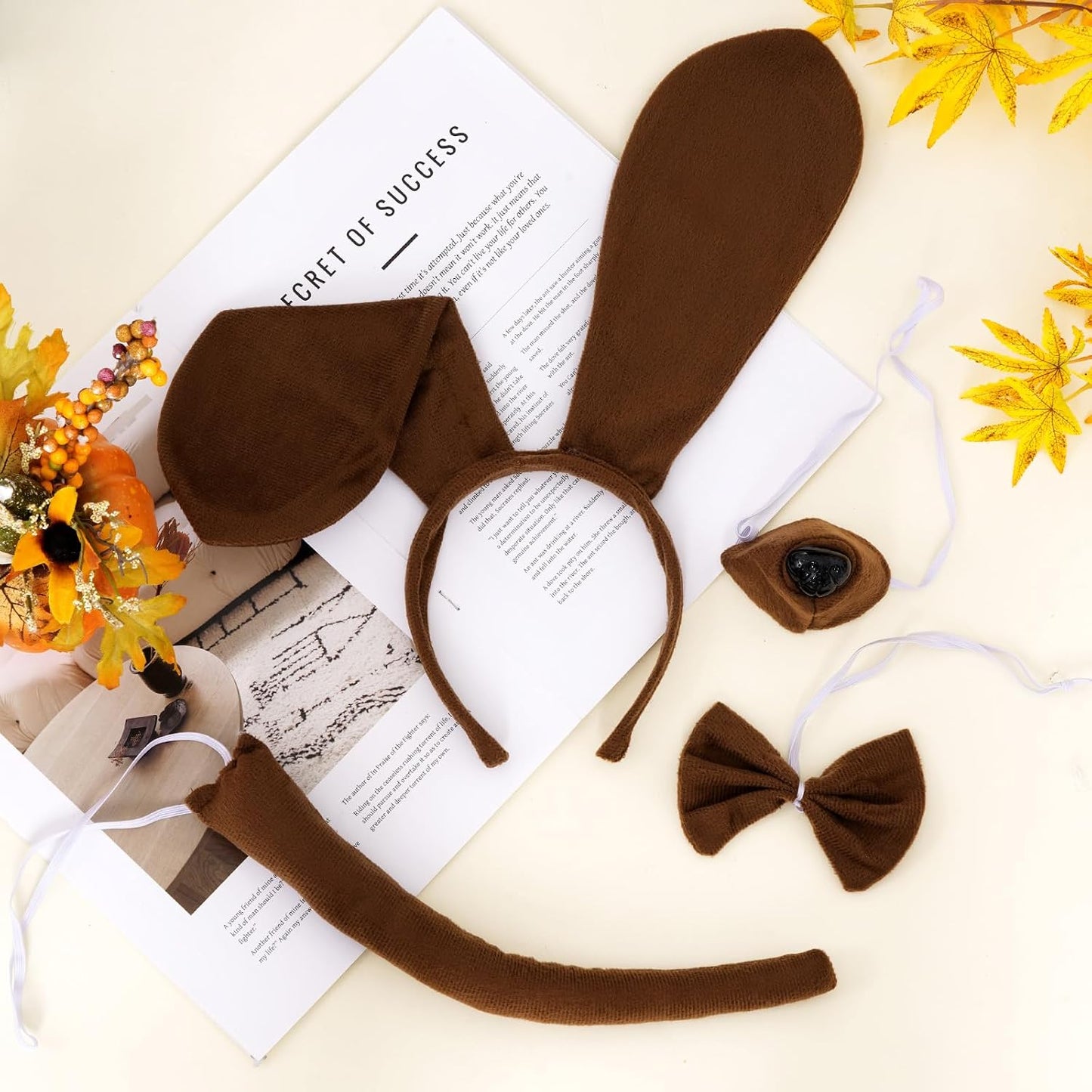 4Pcs Puppy Dog Costume Set Dog Ears Headband Nose Tail Bow Tie Animal Costume Accessories for Halloween Cosplay Party Accessories