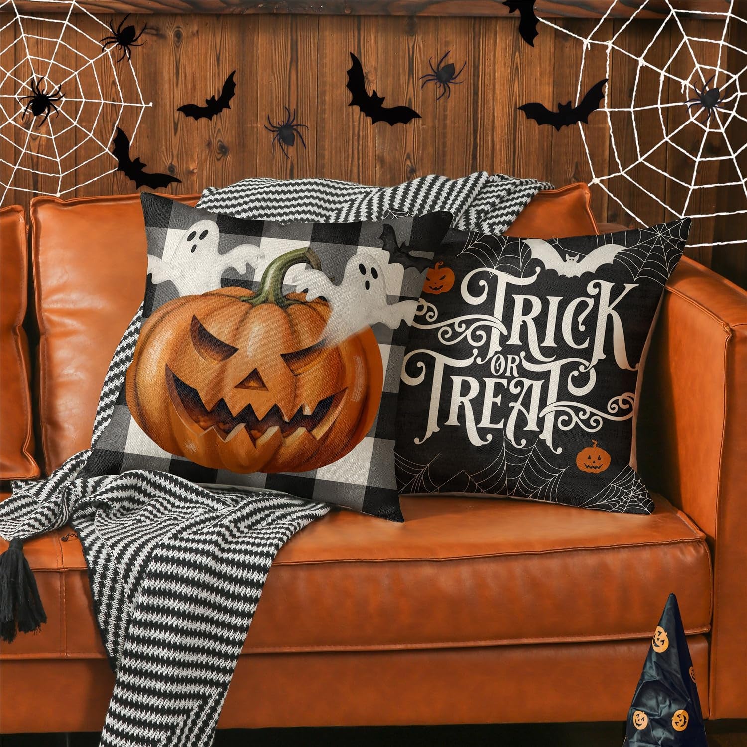Halloween Throw Pillow Covers 18X18 — Set of 4 Spooky Fall Decorations for Couch & Sofa