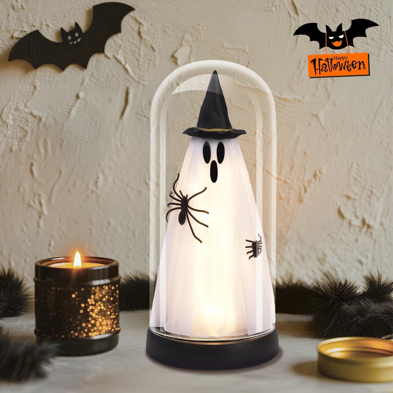 Enchanted Ghost Cloche — Light-Up Halloween Glass Décor
