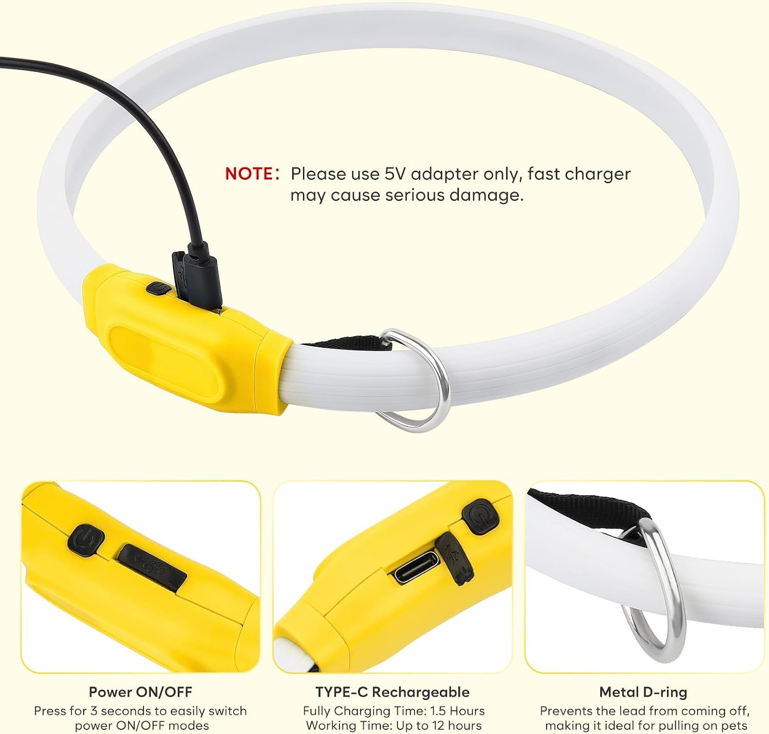 LED Dog Collar, USB Rechargeable Glowing Lighted up Collar, Cuttable Water-Resistant TPU Safety Collar Lights for Small Medium Large Dogs (Style 2)