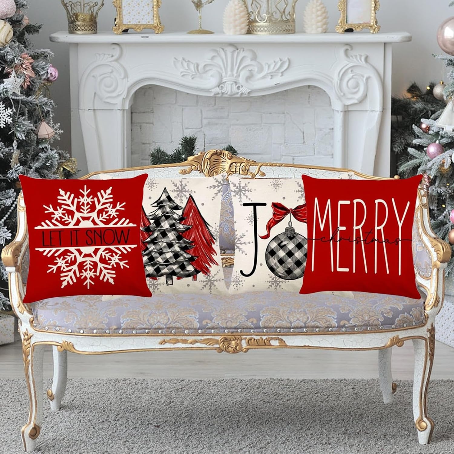 Christmas Throw Pillow Covers — Set of 4 Farmhouse Holiday Decor for Couch & Sofa