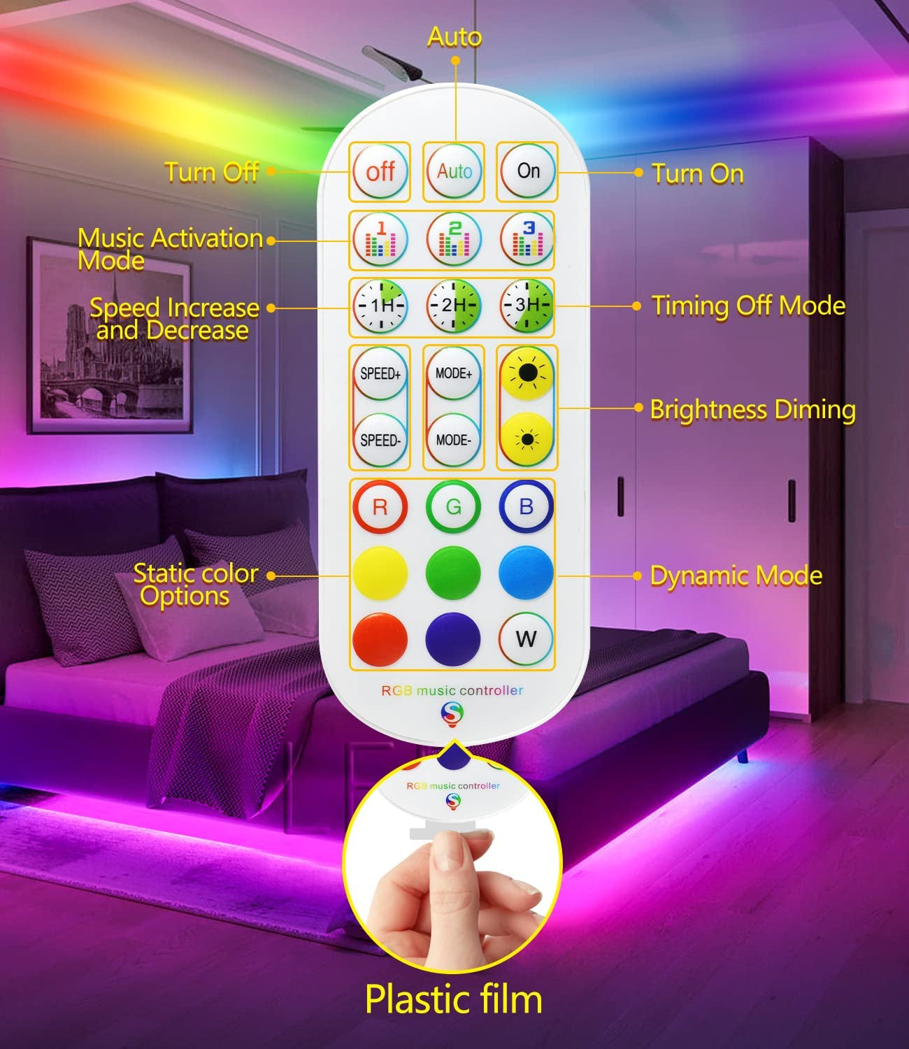 Lumaflow 33Ft RGB LED Strip Lights — App & Music Sync, Color-Changing with Remote