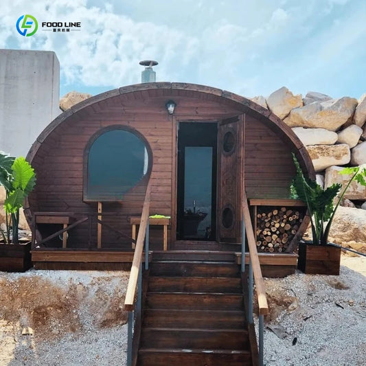 Outdoor Cedar Barrel Sauna House with Wood-Burning Stove