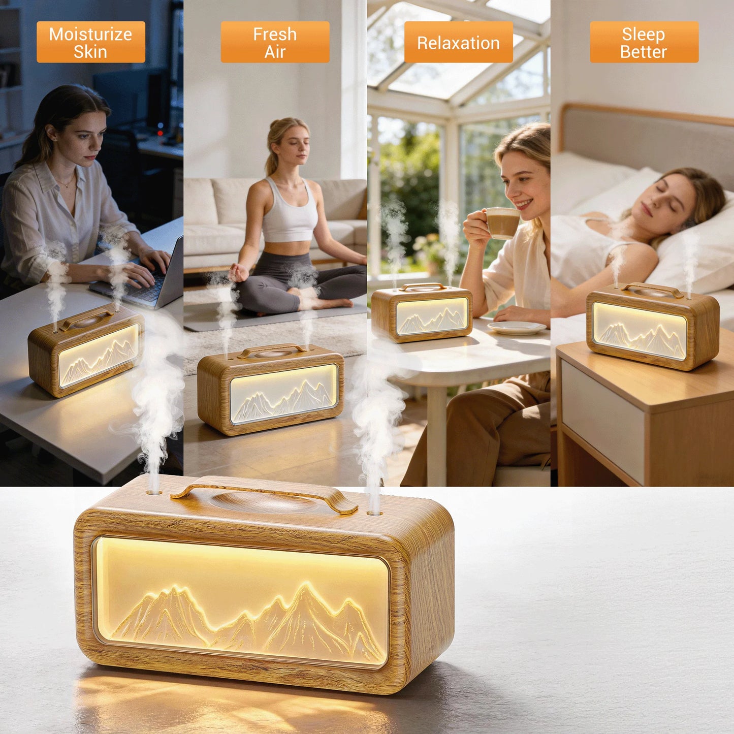 Aurelia 600Ml Wood-Grain Aroma Diffuser — Ultrasonic Cool-Mist Humidifier with Color LED Lights