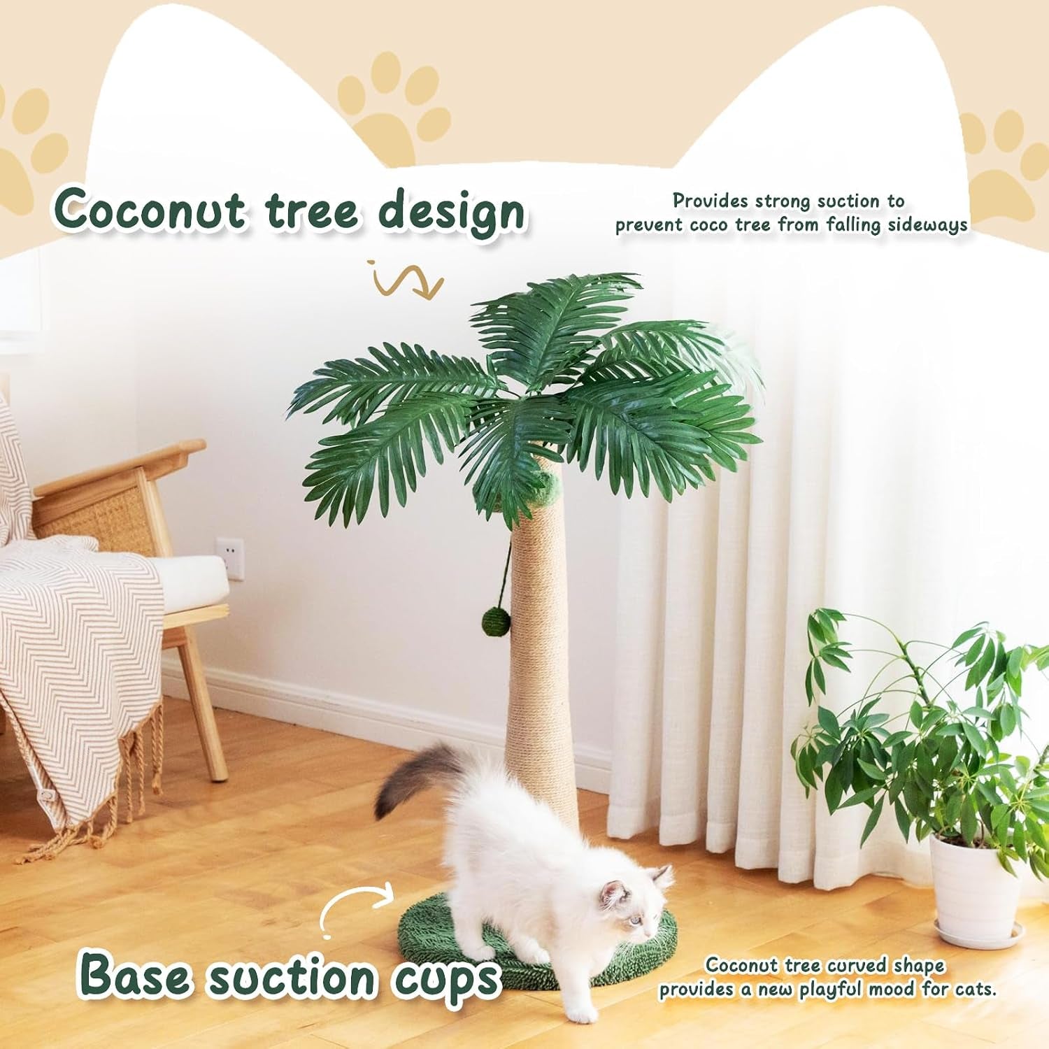 43 Inch Cat Scratching Post, with Hanging Ball for Indoor Cats Large Cat Scratching Post Sisal Cat Scratcher, New Round