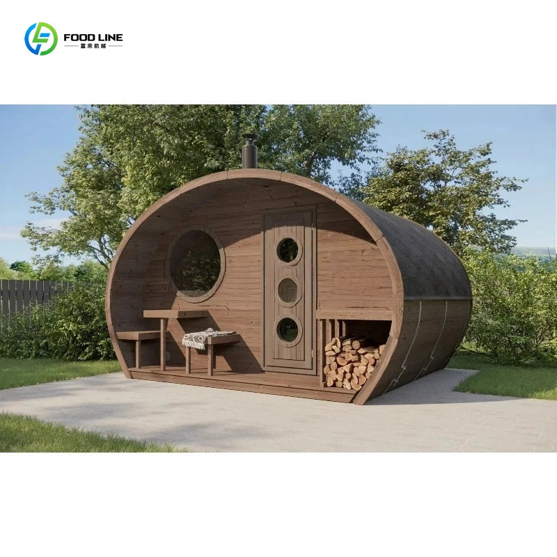 Outdoor Cedar Barrel Sauna House with Wood-Burning Stove