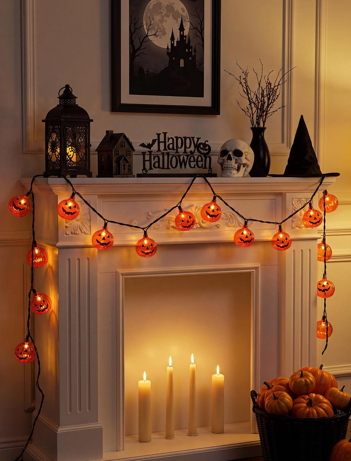 Halloween Pumpkin String Lights — 8.5Ft Jack-O-Lantern Lights Indoor Outdoor Decor