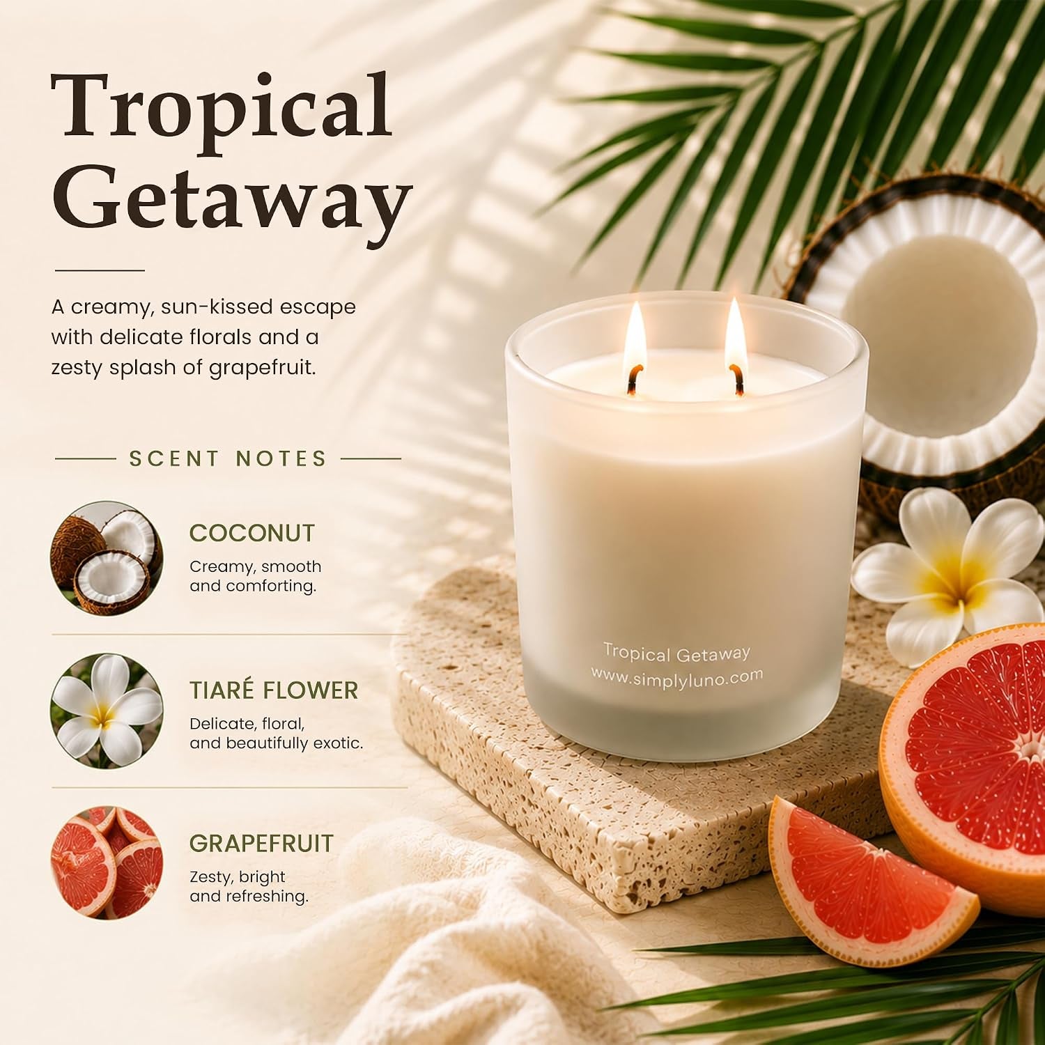 Tropical Getaway Coconut & Grapefruit Candle — 14Oz Soy