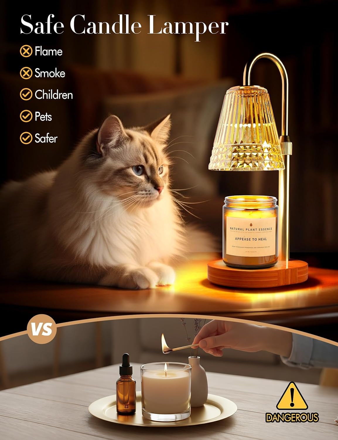 Estelle Candle Warmer Lamp — Adjustable Height Dimmer with 2 Bulbs | Premium Electric Scented Candle Heater for Home & Office