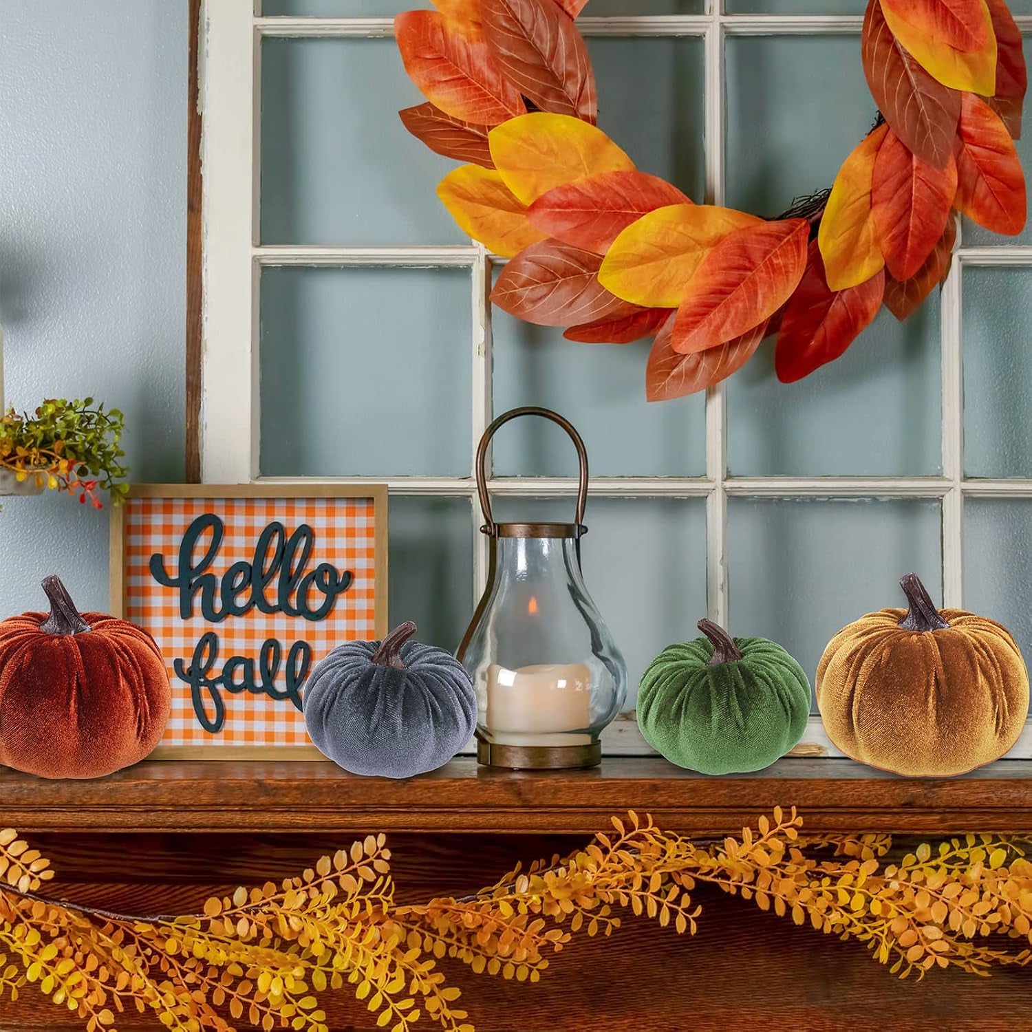 Faux Velvet Pumpkins — Set of 16 Fall Thanksgiving Table Centerpiece Decor
