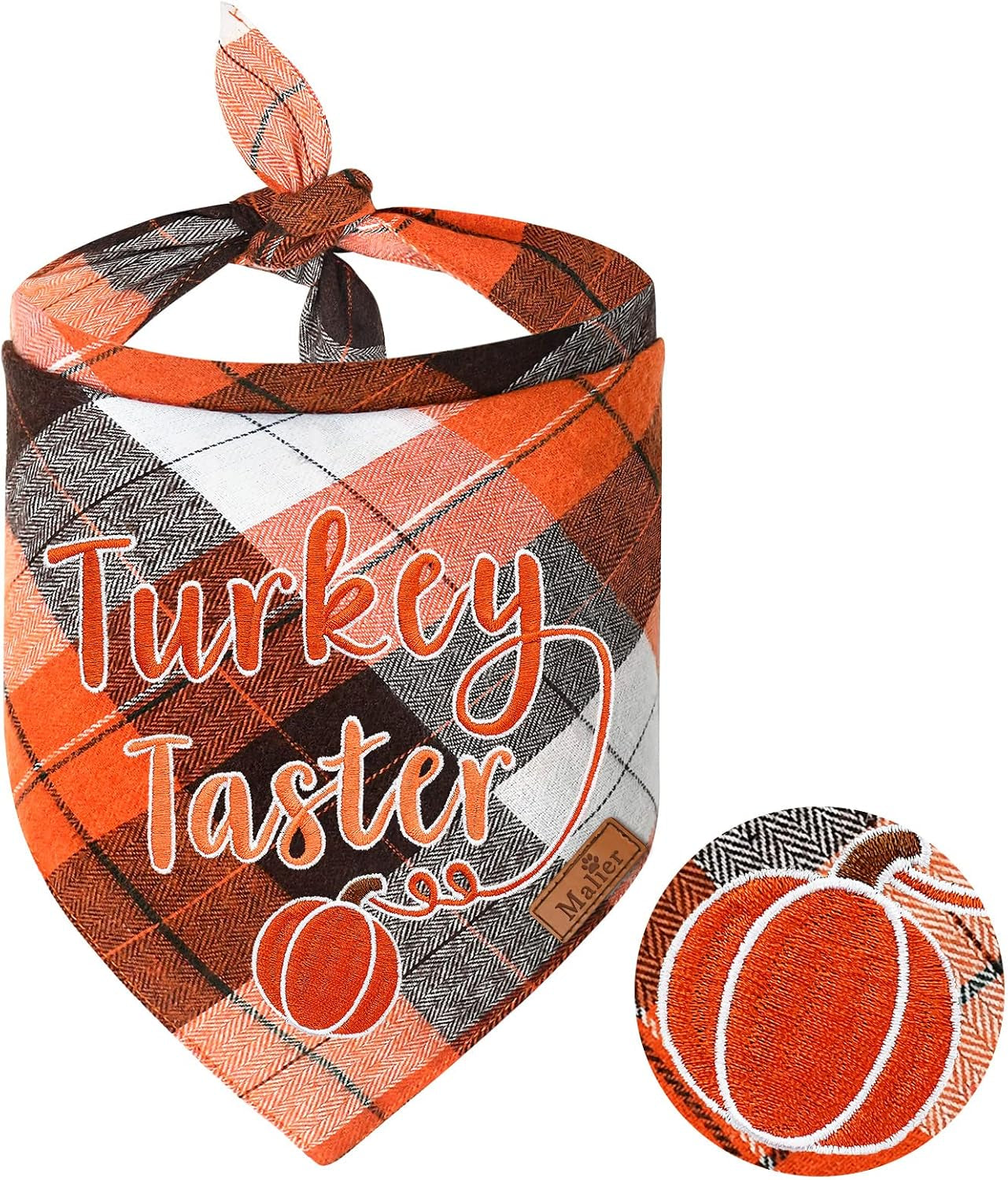 Holiday Dog Bandana, Halloween Thanksgiving Classic Plaid Pet Bandana Embroidered Scarf Triangle Bibs Kerchief Pet Costume Accessories for Small Medium Large Dogs Cats Pets (Small, Style 4)