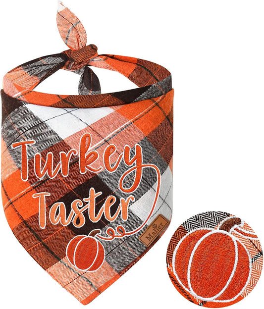 Holiday Dog Bandana, Halloween Thanksgiving Classic Plaid Pet Bandana Embroidered Scarf Triangle Bibs Kerchief Pet Costume Accessories for Small Medium Large Dogs Cats Pets (Small, Style 4)