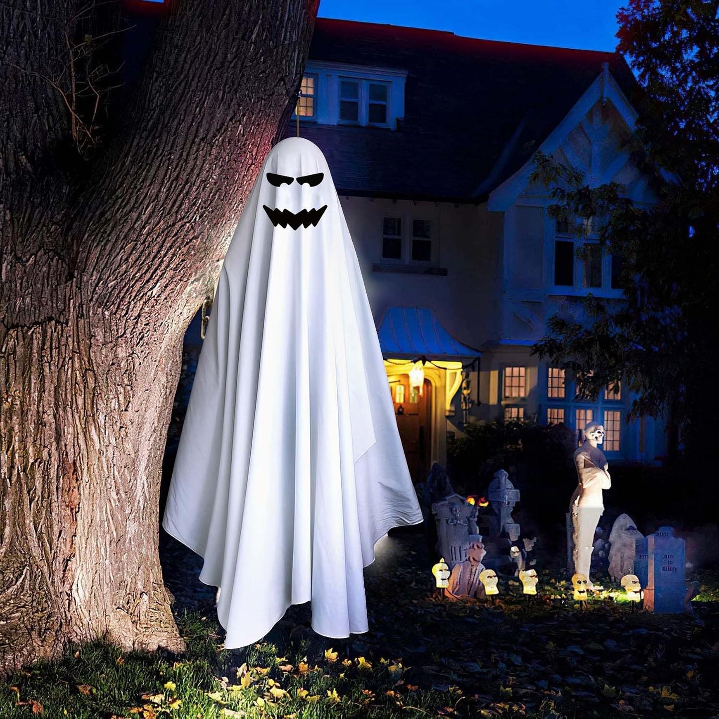 Light-Up Hanging Ghost Decorations — 4-Pack LED Spooky Ghosts for Halloween Indoor & Outdoor