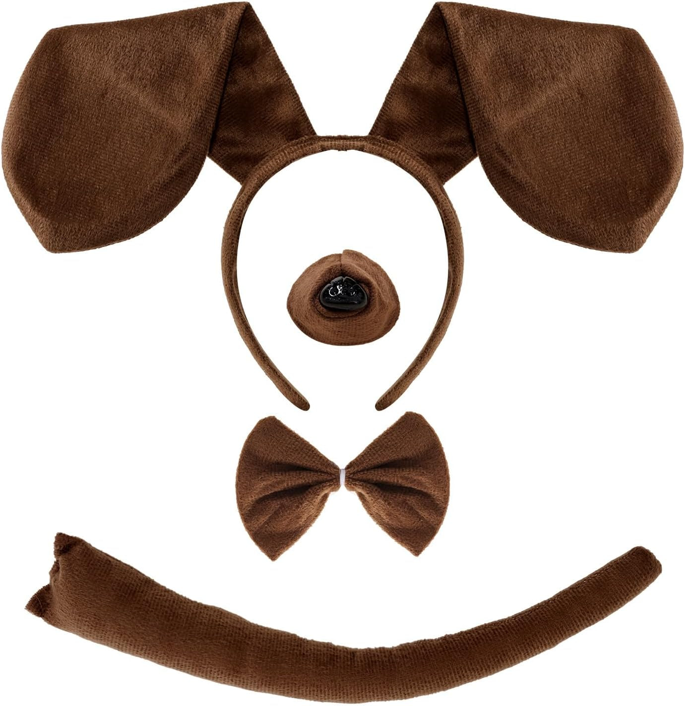4Pcs Puppy Dog Costume Set Dog Ears Headband Nose Tail Bow Tie Animal Costume Accessories for Halloween Cosplay Party Accessories