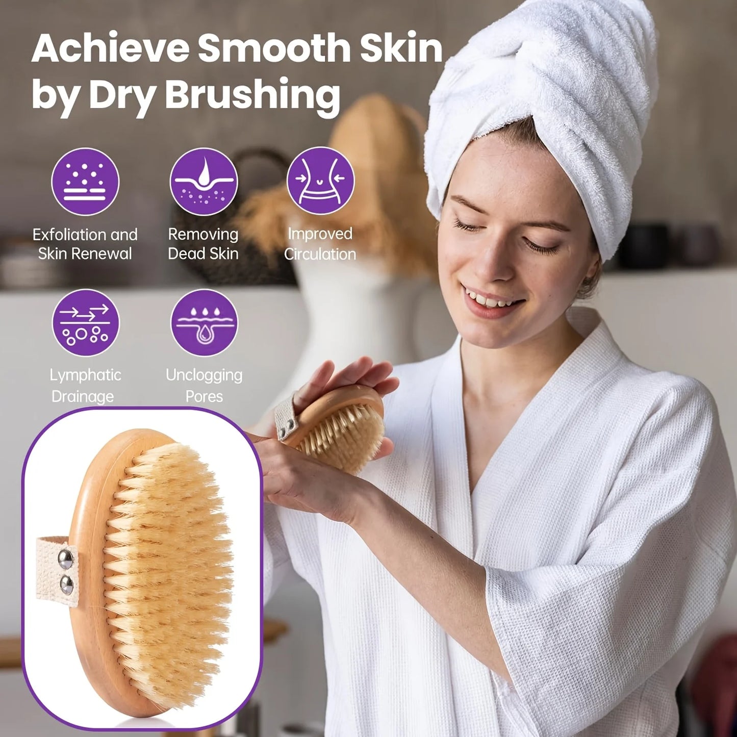 Natural Bristle Dry Body Brush for Lymphatic Massage