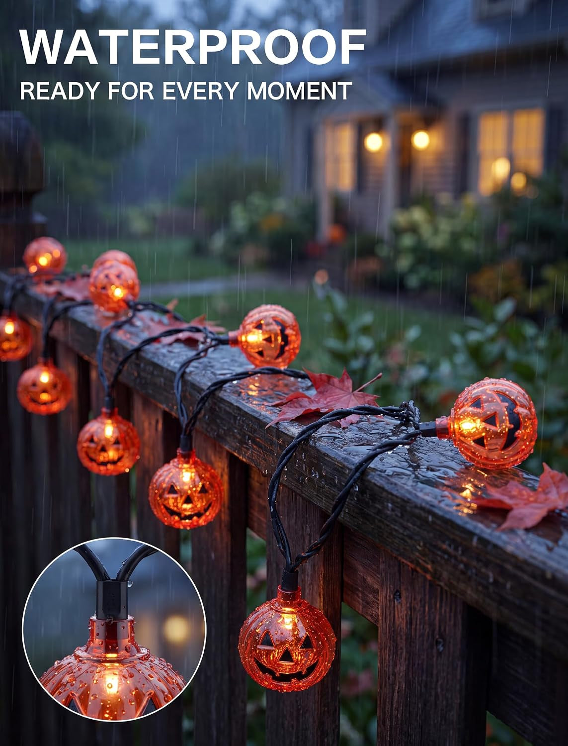 Halloween Pumpkin String Lights — 8.5Ft Jack-O-Lantern Lights Indoor Outdoor Decor