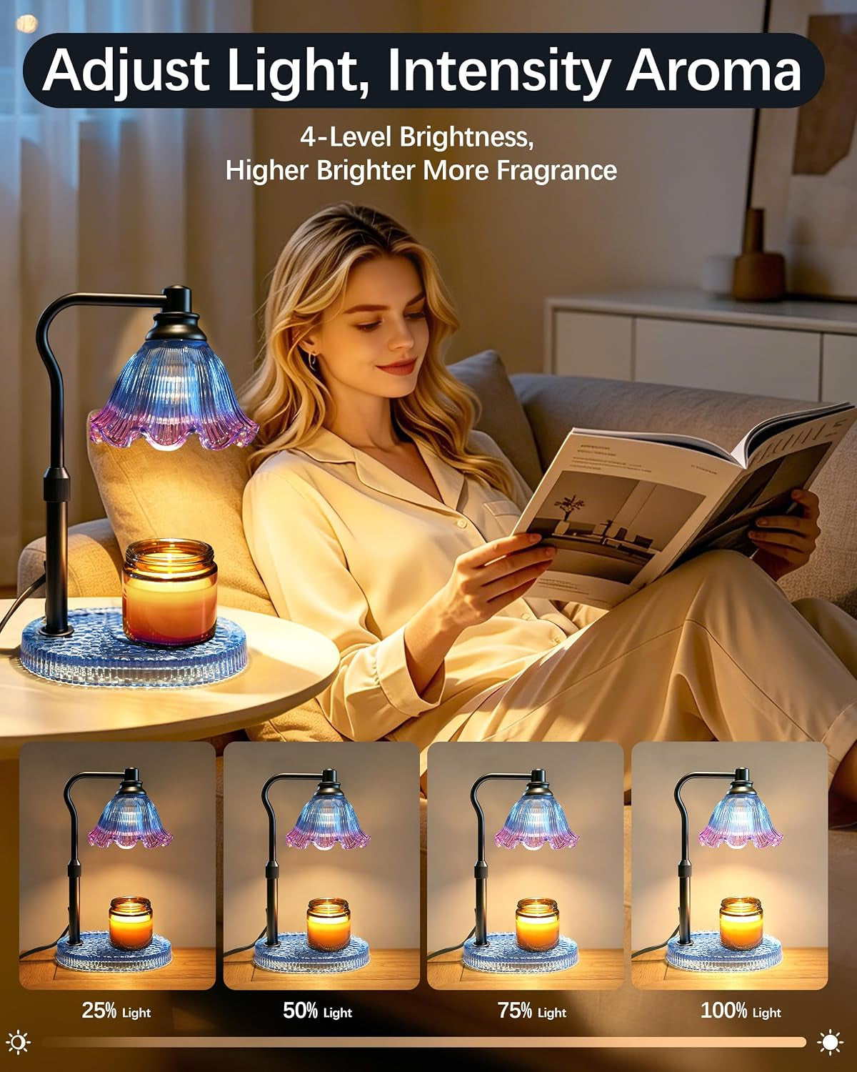 Grande 3-Wick Candle Warmer Lamp — Adjustable Dimmable Wax Warmer with Timer | Luxury Flameless Candle Heater for Large Candles