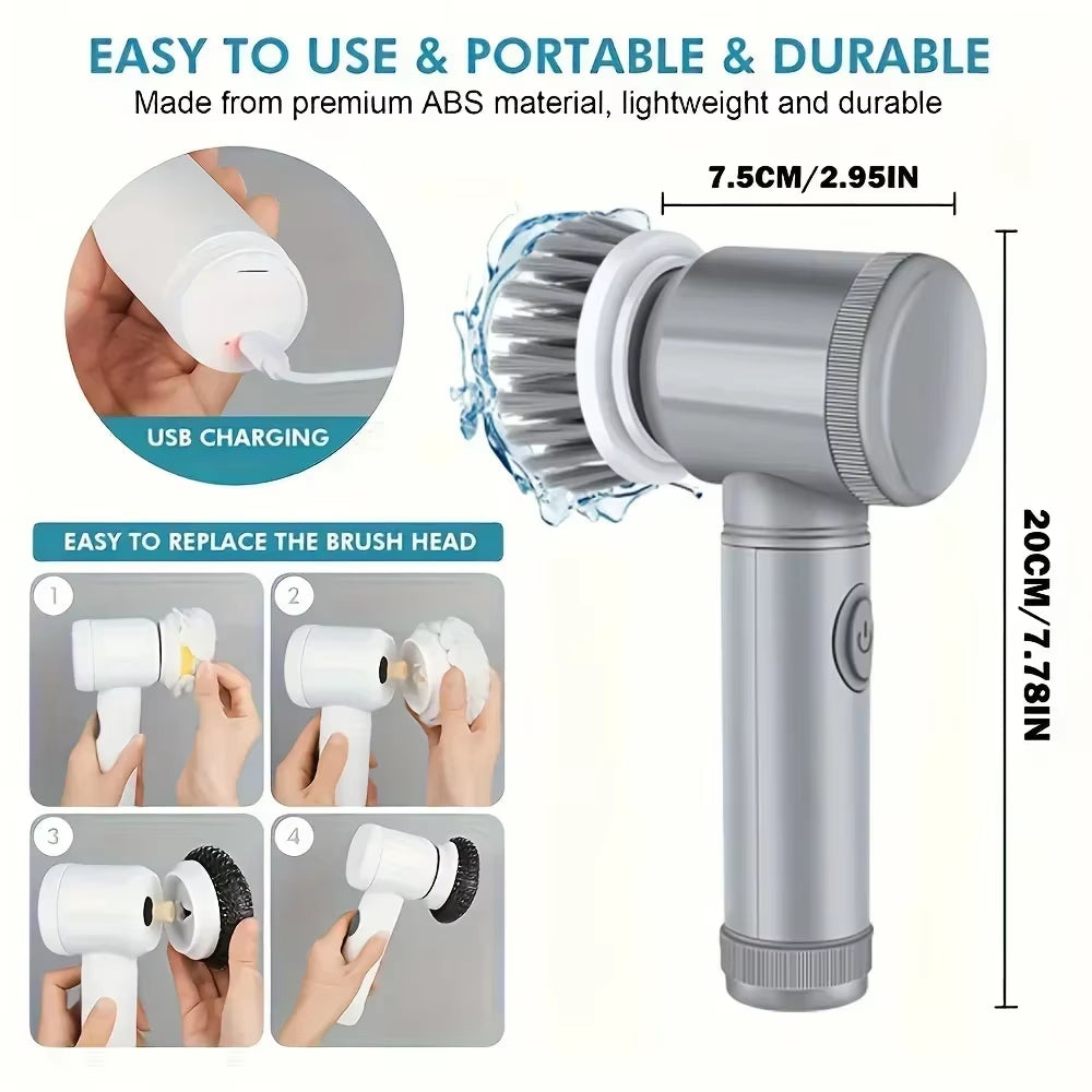Cordless Electric Spin Scrubber — Power Cleaning Brush with 6 Heads