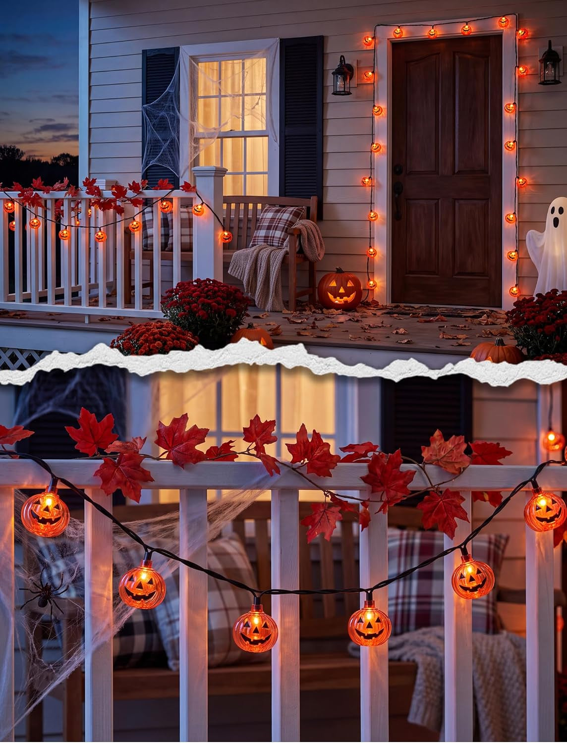 Halloween Pumpkin String Lights — 8.5Ft Jack-O-Lantern Lights Indoor Outdoor Decor