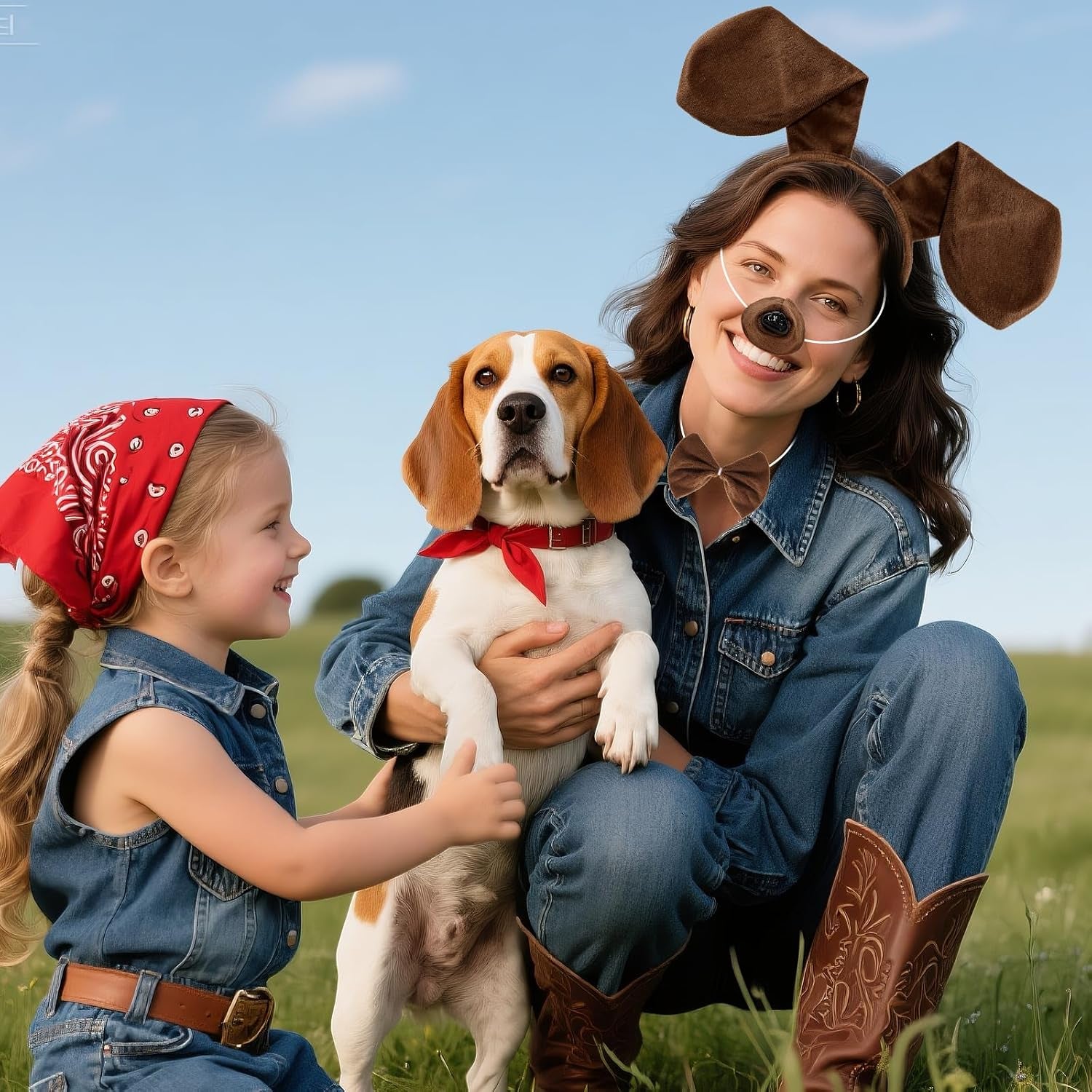 4Pcs Puppy Dog Costume Set Dog Ears Headband Nose Tail Bow Tie Animal Costume Accessories for Halloween Cosplay Party Accessories