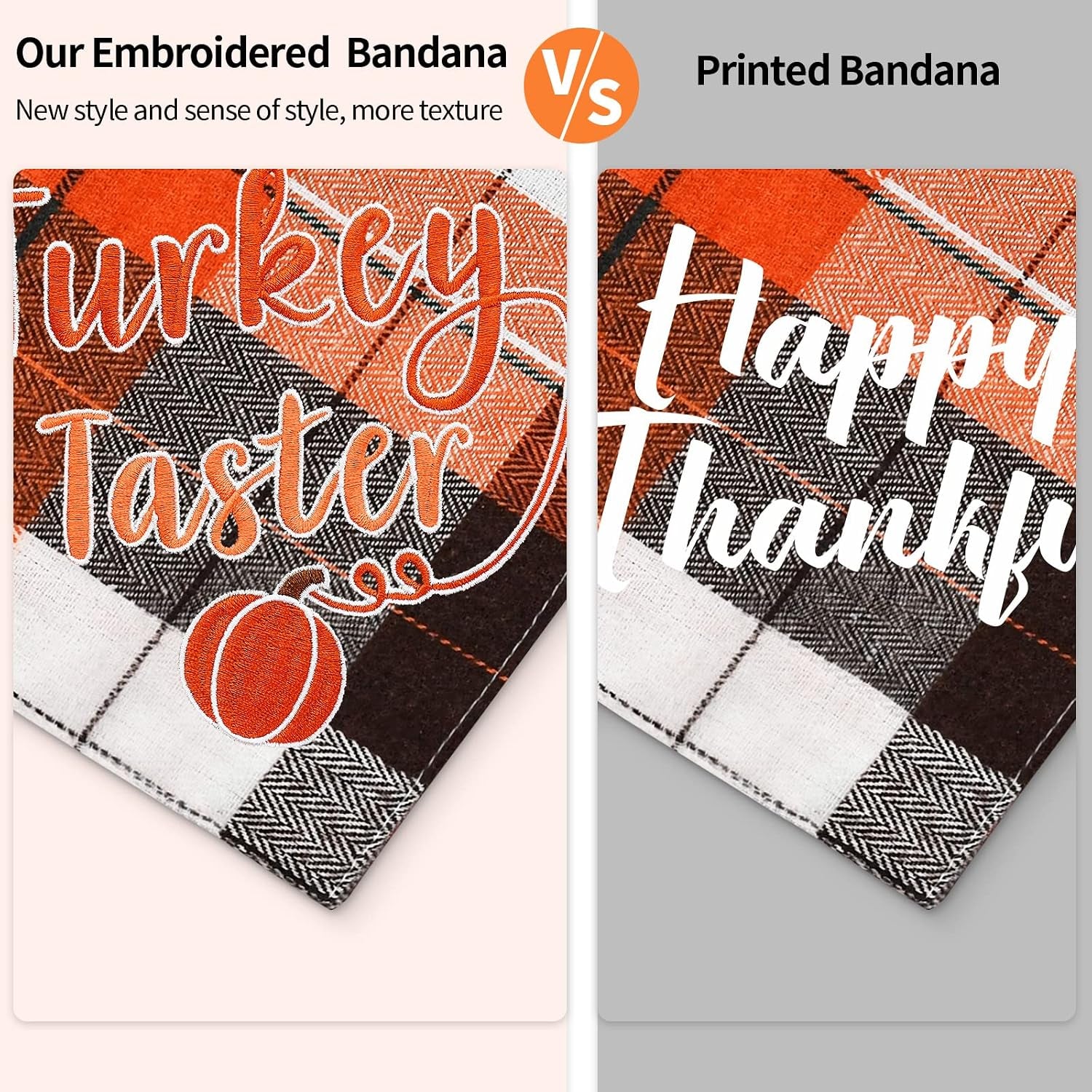 Holiday Dog Bandana, Halloween Thanksgiving Classic Plaid Pet Bandana Embroidered Scarf Triangle Bibs Kerchief Pet Costume Accessories for Small Medium Large Dogs Cats Pets (Small, Style 4)