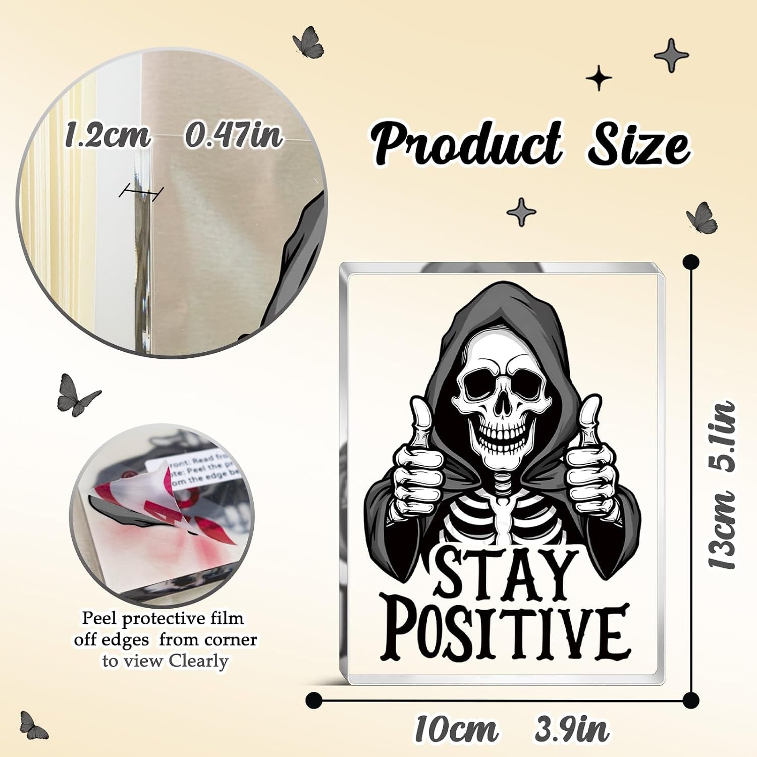 Stay Positive Skull Acrylic Wall Sign — Gothic Halloween Desk & Wall Décor