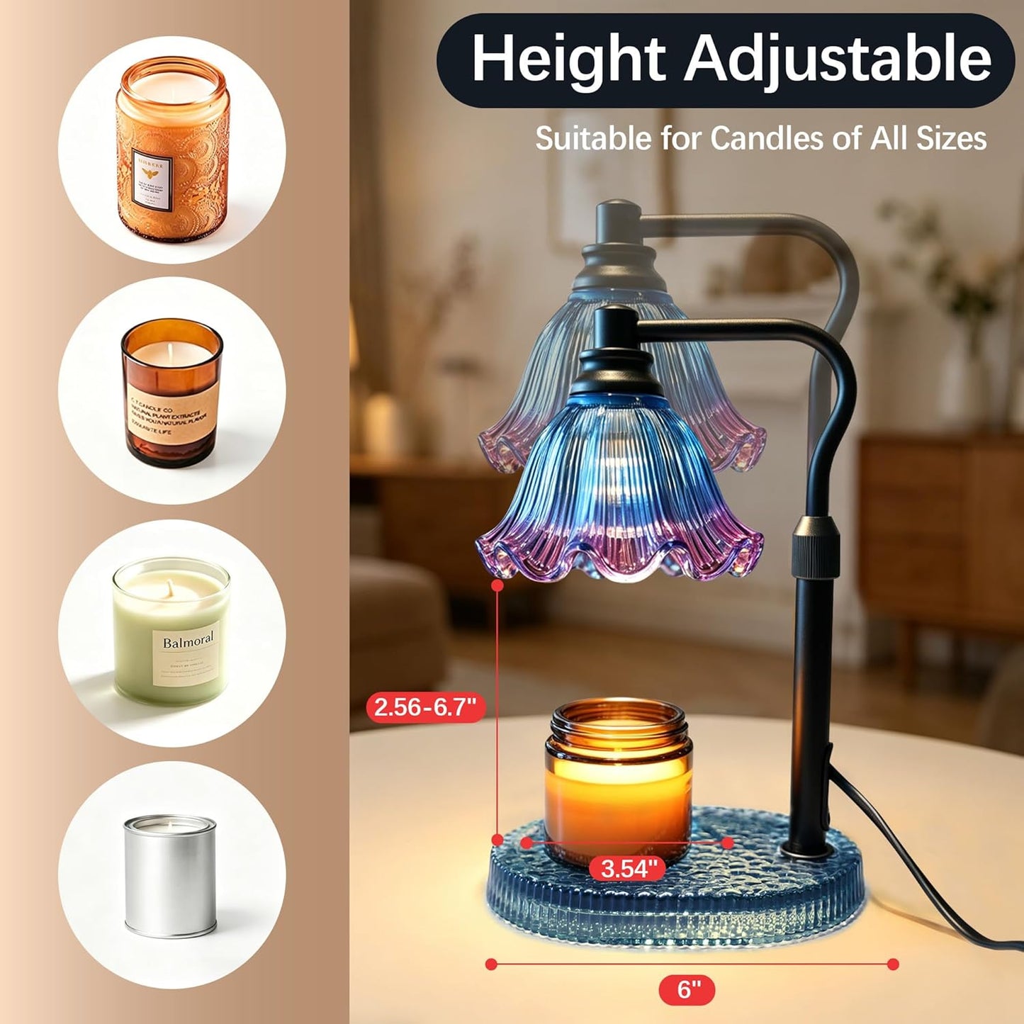 Grande 3-Wick Candle Warmer Lamp — Adjustable Dimmable Wax Warmer with Timer | Luxury Flameless Candle Heater for Large Candles