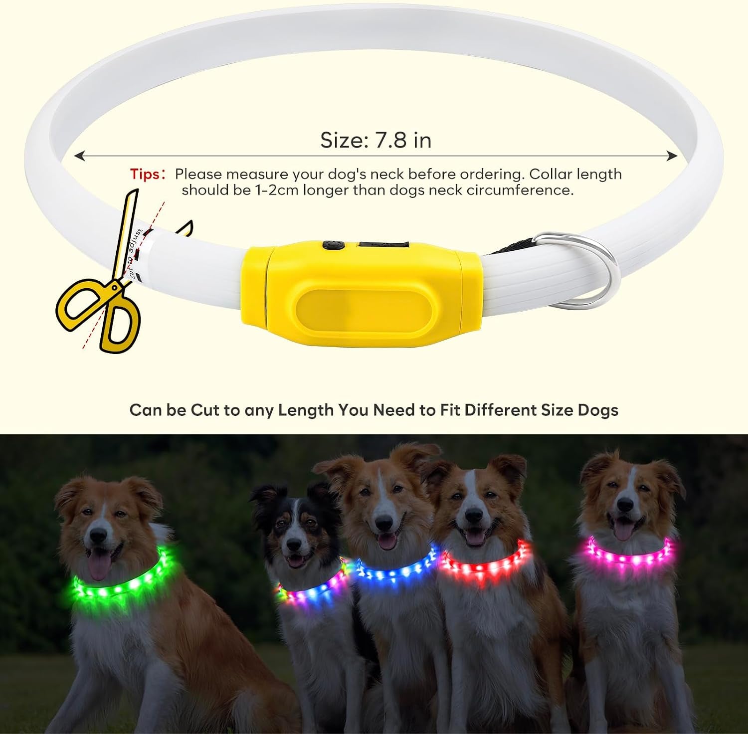 LED Dog Collar, USB Rechargeable Glowing Lighted up Collar, Cuttable Water-Resistant TPU Safety Collar Lights for Small Medium Large Dogs (Style 2)