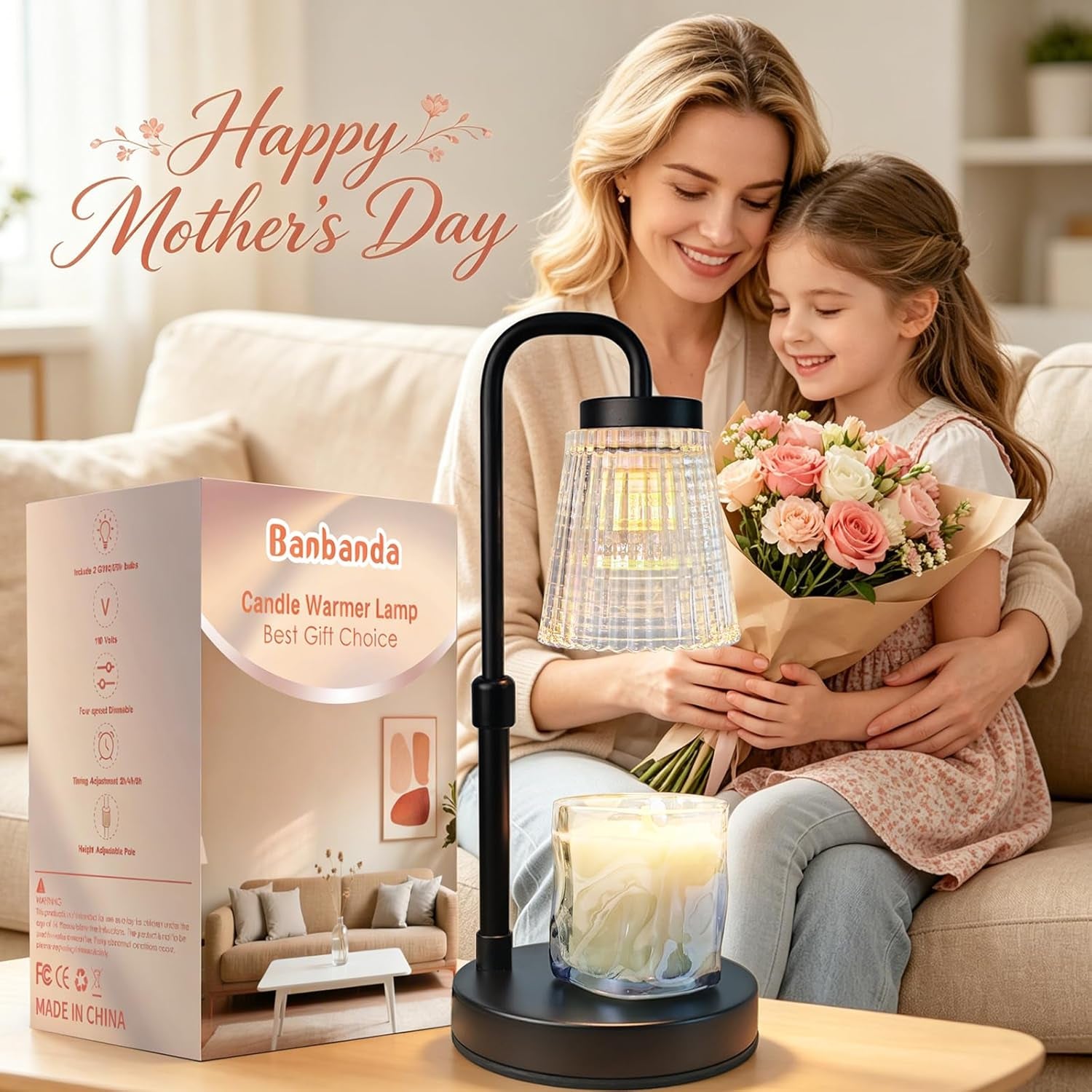 Belle Fleur Candle Warmer Lamp with Timer — Vintage Flower Wax Melt Warmer | Elegant Flameless Candle Light & Gift for Her
