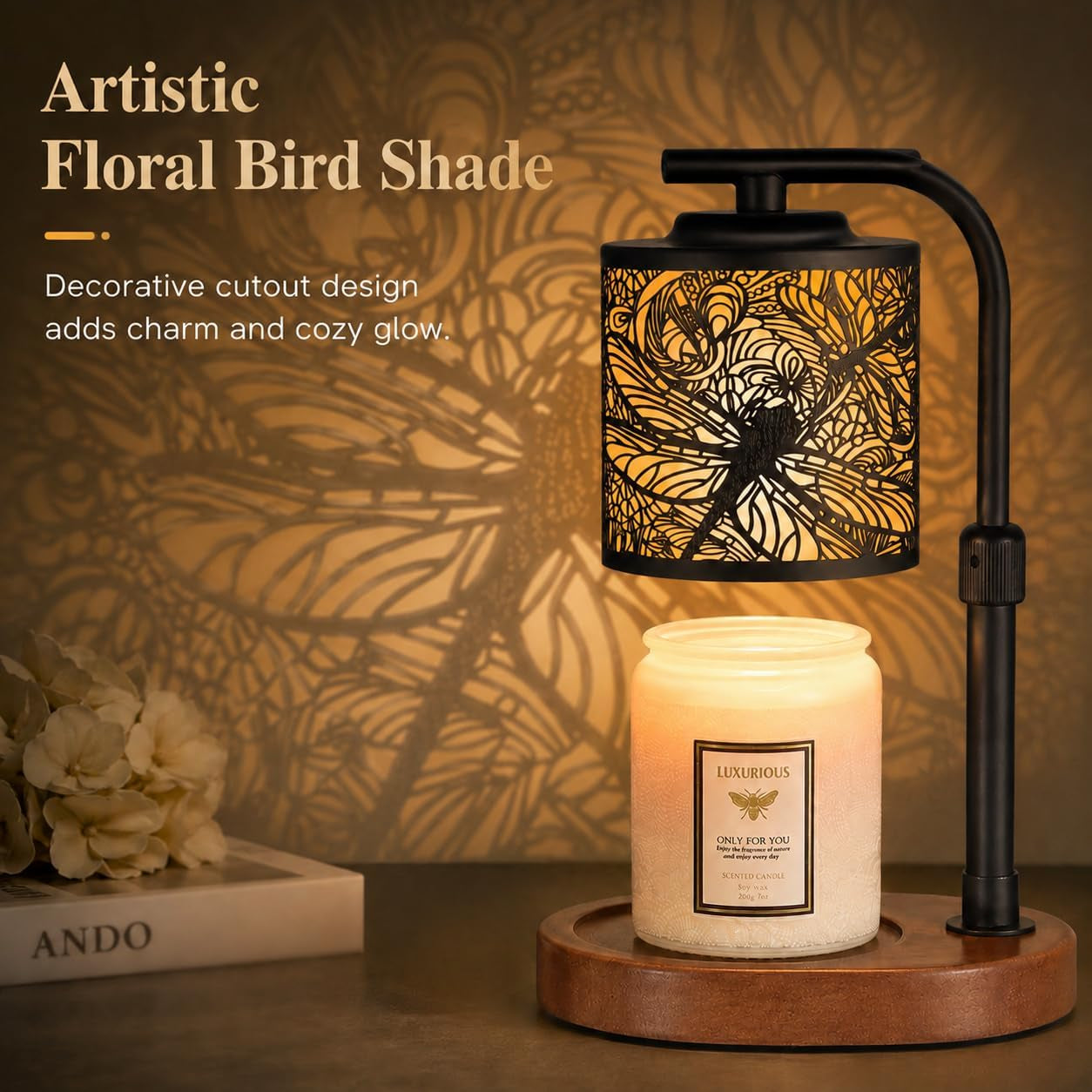 Gilded Dragonfly Candle Warmer Lamp with Timer — Artisan Wax Melt Warmer | Elegant Flameless Candle Light & Home Decor Gift